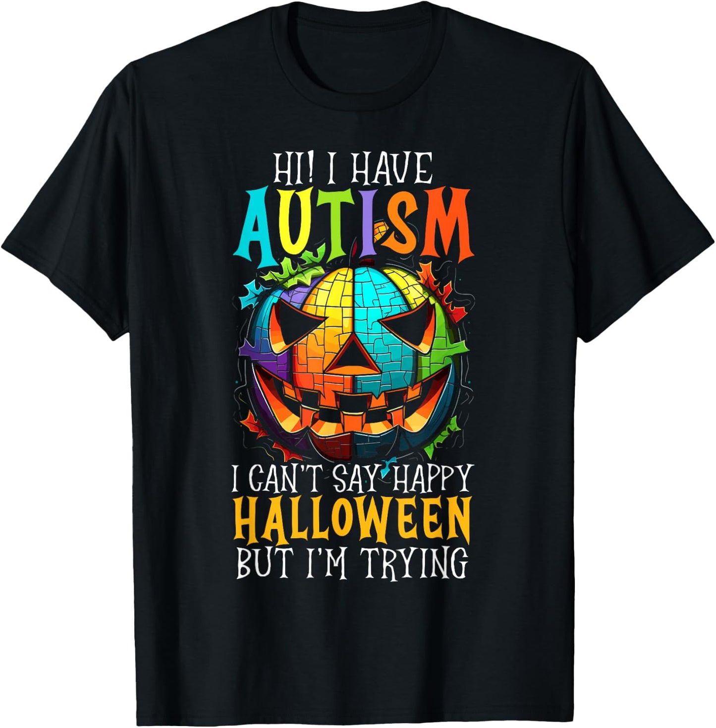 Autism Halloween Puzzle Trick Or Treat Autism Awareness T-Shirt - T-Shirt | Black