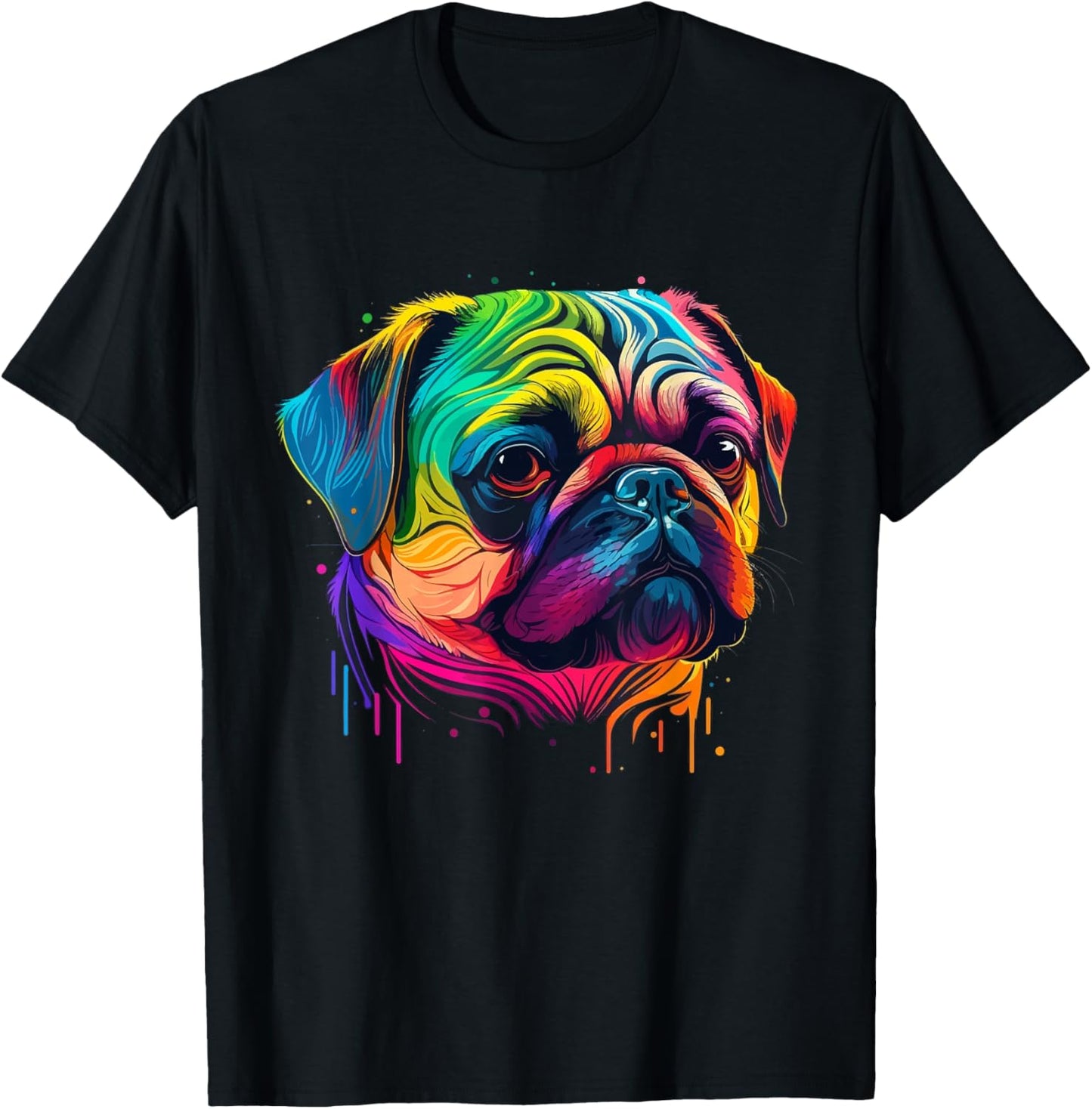 Pug Colorful Pop Art Splash Art Tie Dye Rainbow T-Shirt - T-Shirt | Black