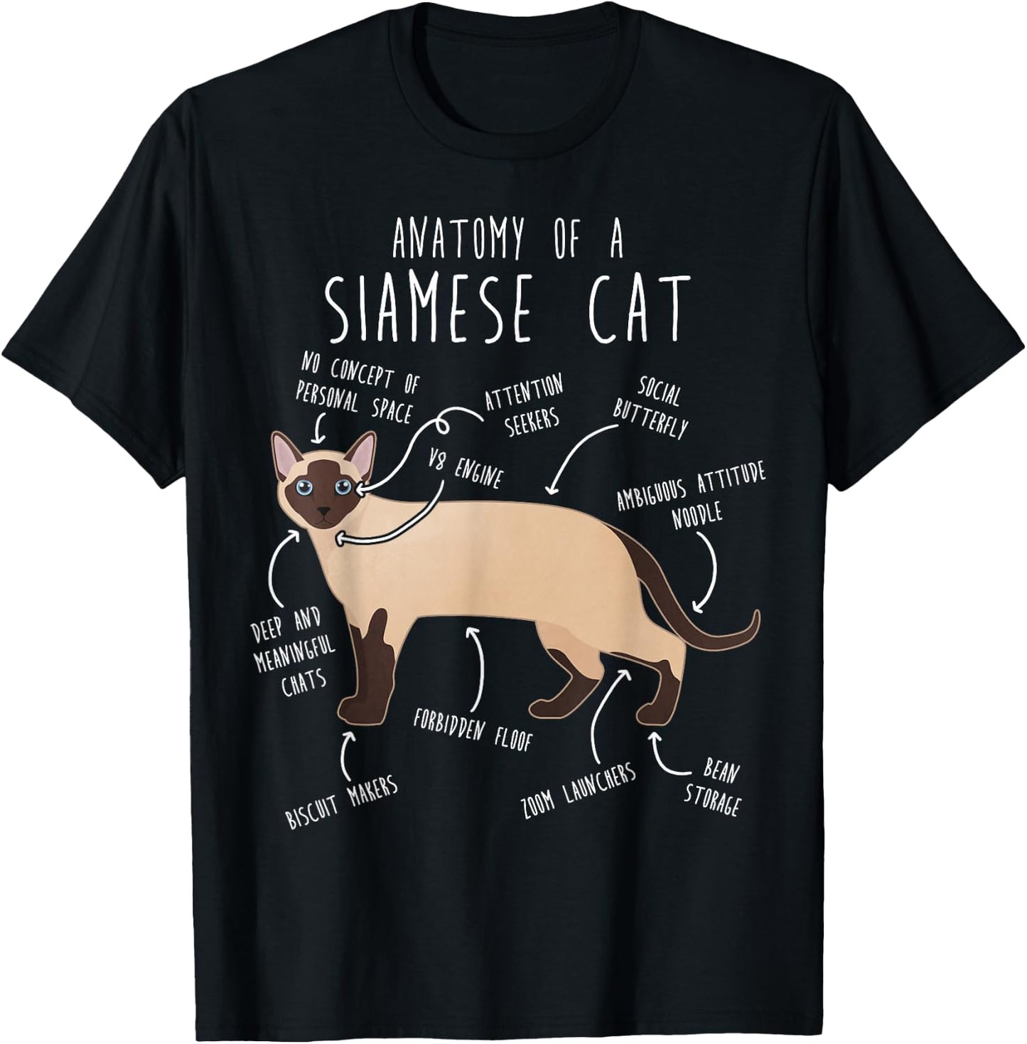 Siamese Cat Anatomy Funny Cute Pet Siamese Mom Dad Black Cat Women Kids T-Shirt - T-Shirt | Black