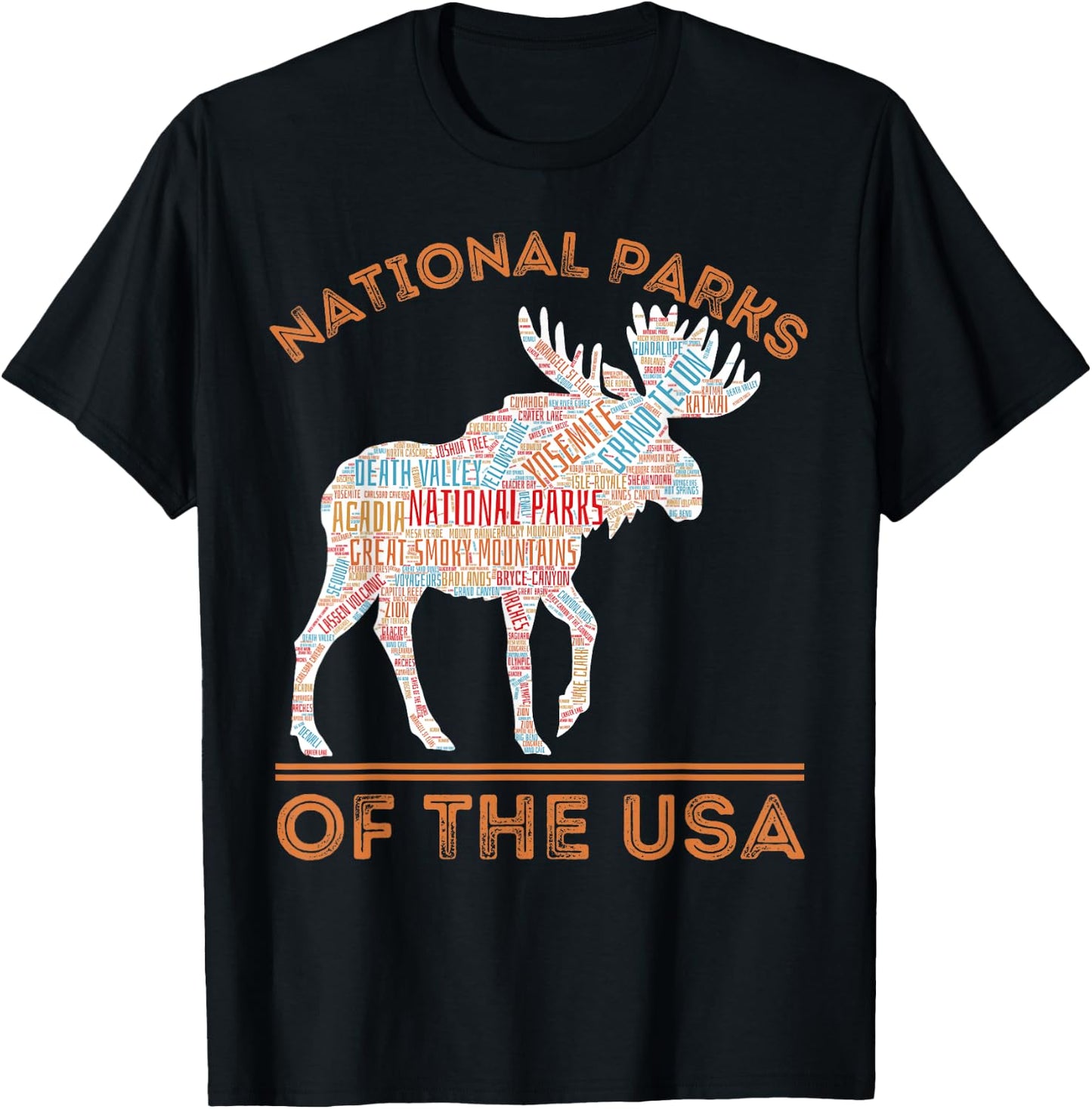 National Parks Moose Hiking Travel Camping Outdoors USA T-Shirt - T-Shirt | Black