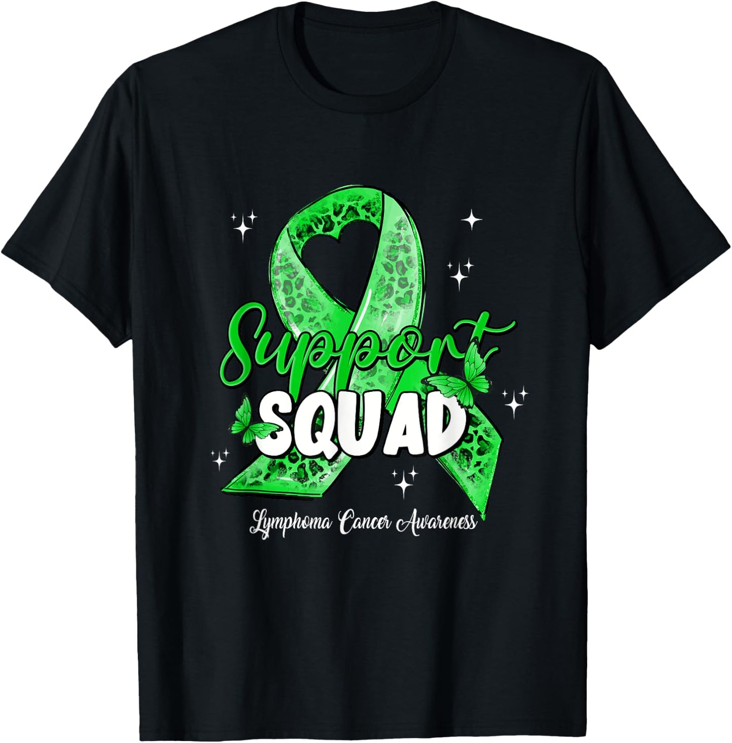 Support Squad Butterfly Green Ribbon Lymphoma Cancer Gifts T-Shirt - T-Shirt | Black