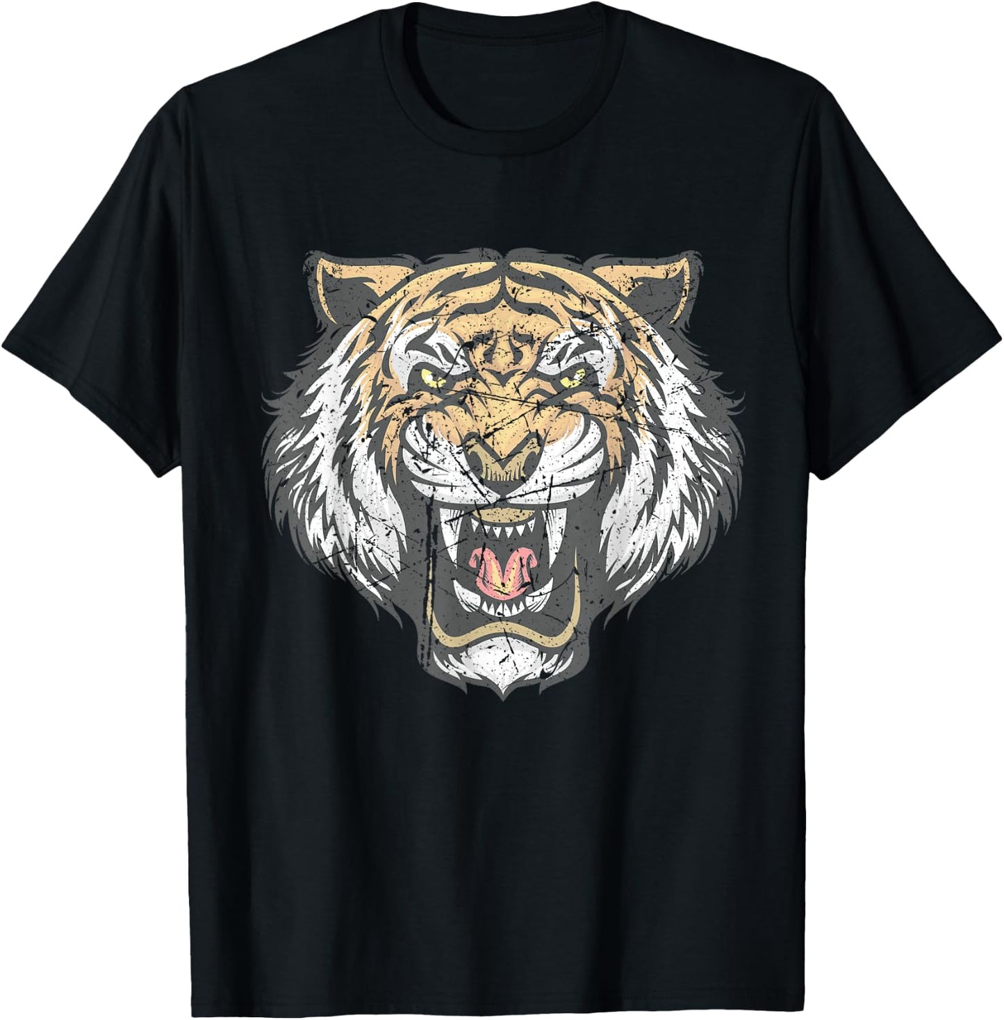 Tiger Head Face Distressed Wildlife Lover T-Shirt - T-Shirt | Black