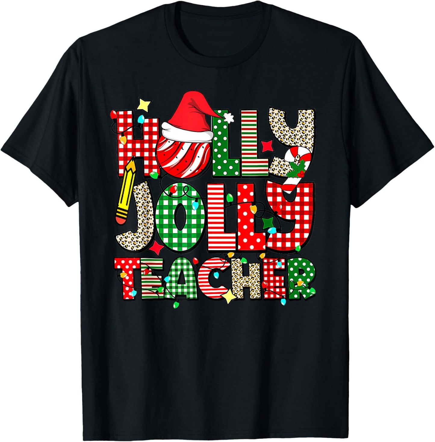 Holly n Jolly Teacher Santa Christmas Smile Face Hippie Men Women Kids T-Shirt - T-Shirt | Black