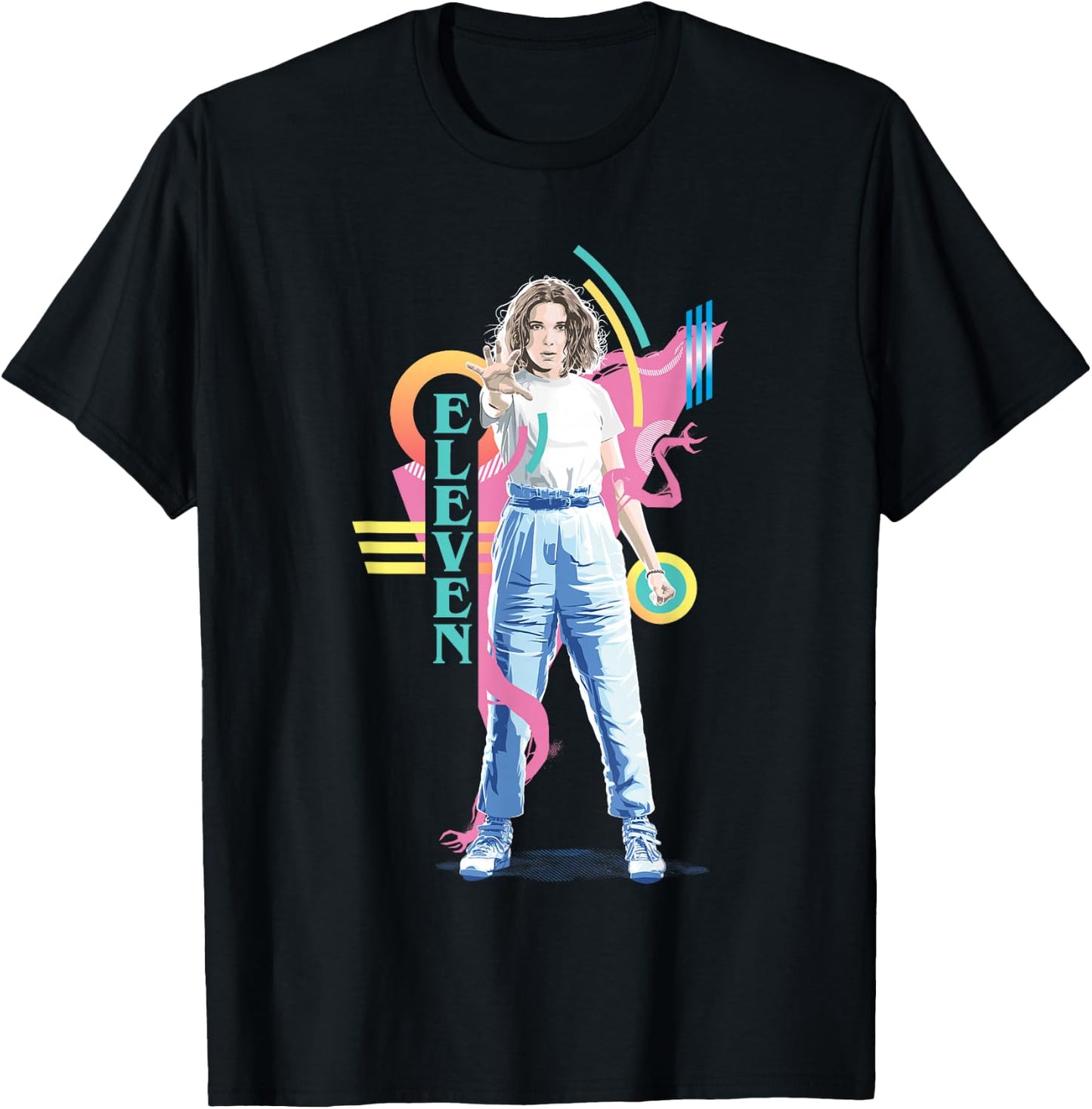 Stranger Things Vintage Retro Eleven Superpowered 80's Icon T-Shirt - T-Shirt | Black