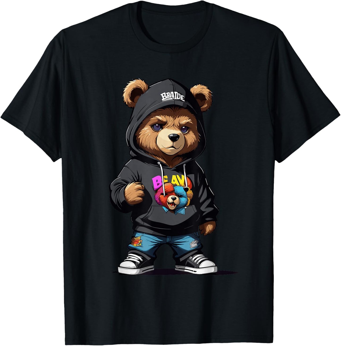 Teddy Bear Gangster in Cool Hip-Hop Outfit T-Shirt - T-Shirt | Black