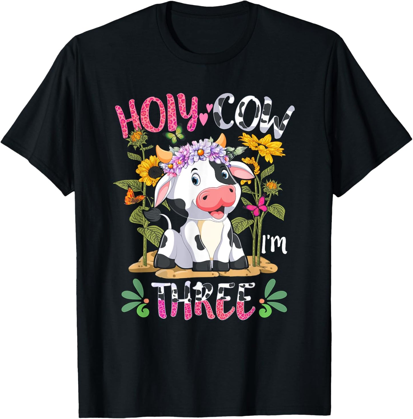 Girl Holy Cow I'm Three 3 Years Old 3rd Birthday Farming T-Shirt - T-Shirt | Black