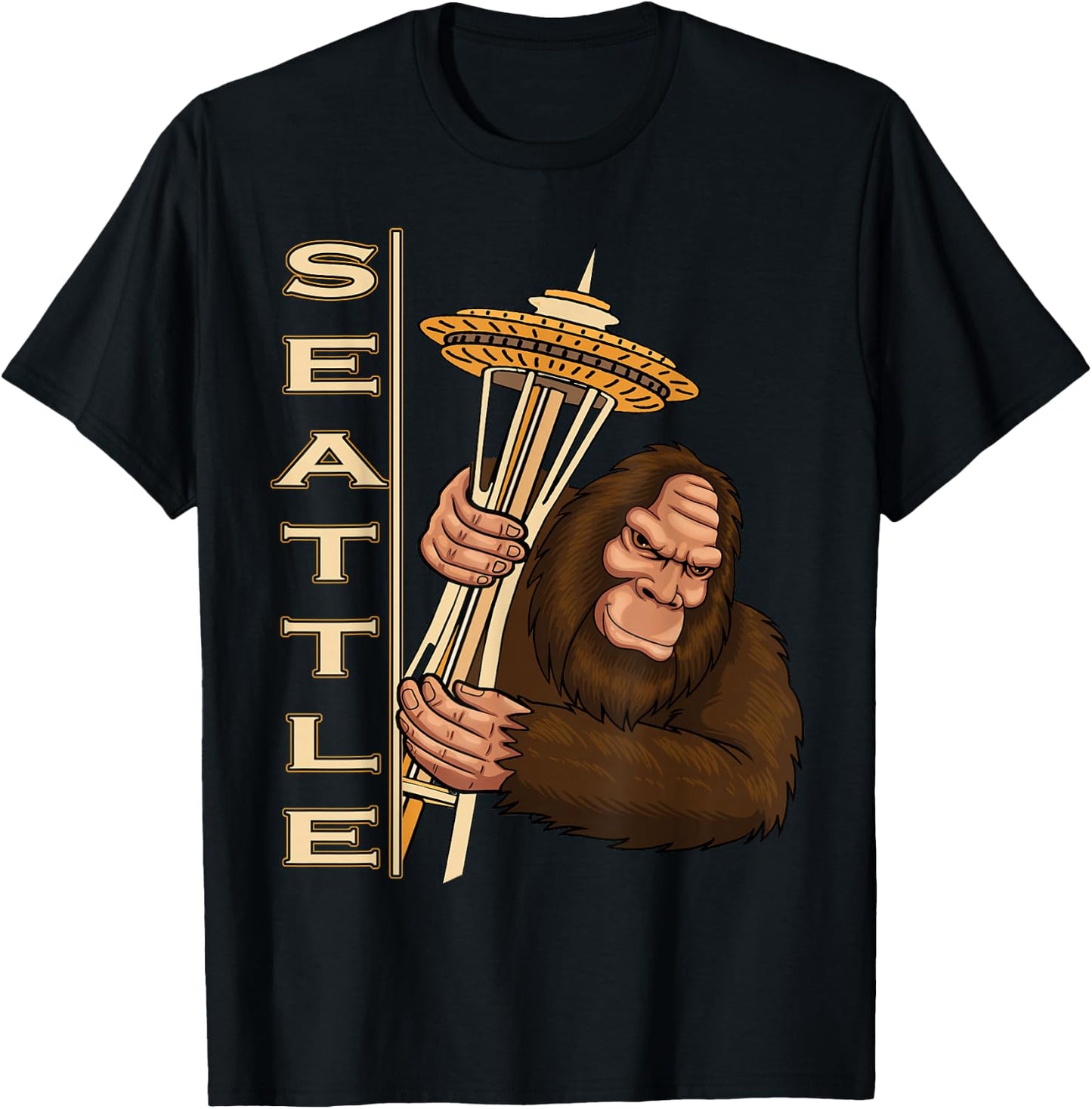 Pacific Northwest Seattle Sasquatch Space Needle Souvenir T-Shirt - T-Shirt | Black