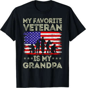 My Favorite Veteran Is My Grandpa American Flag Veterans Day T-Shirt - T-Shirt | Black