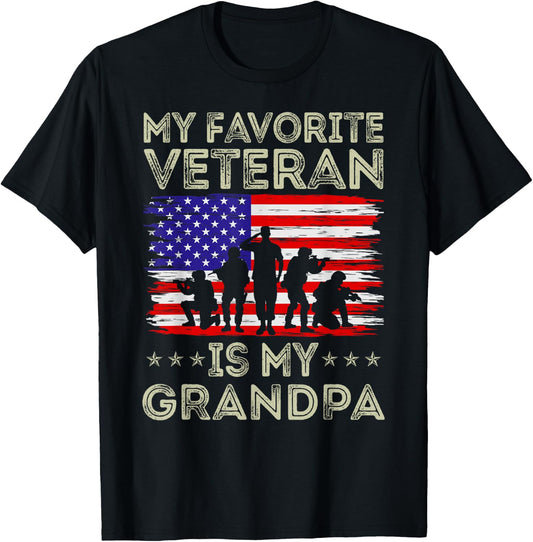 My Favorite Veteran Is My Grandpa American Flag Veterans Day T-Shirt - T-Shirt | Black