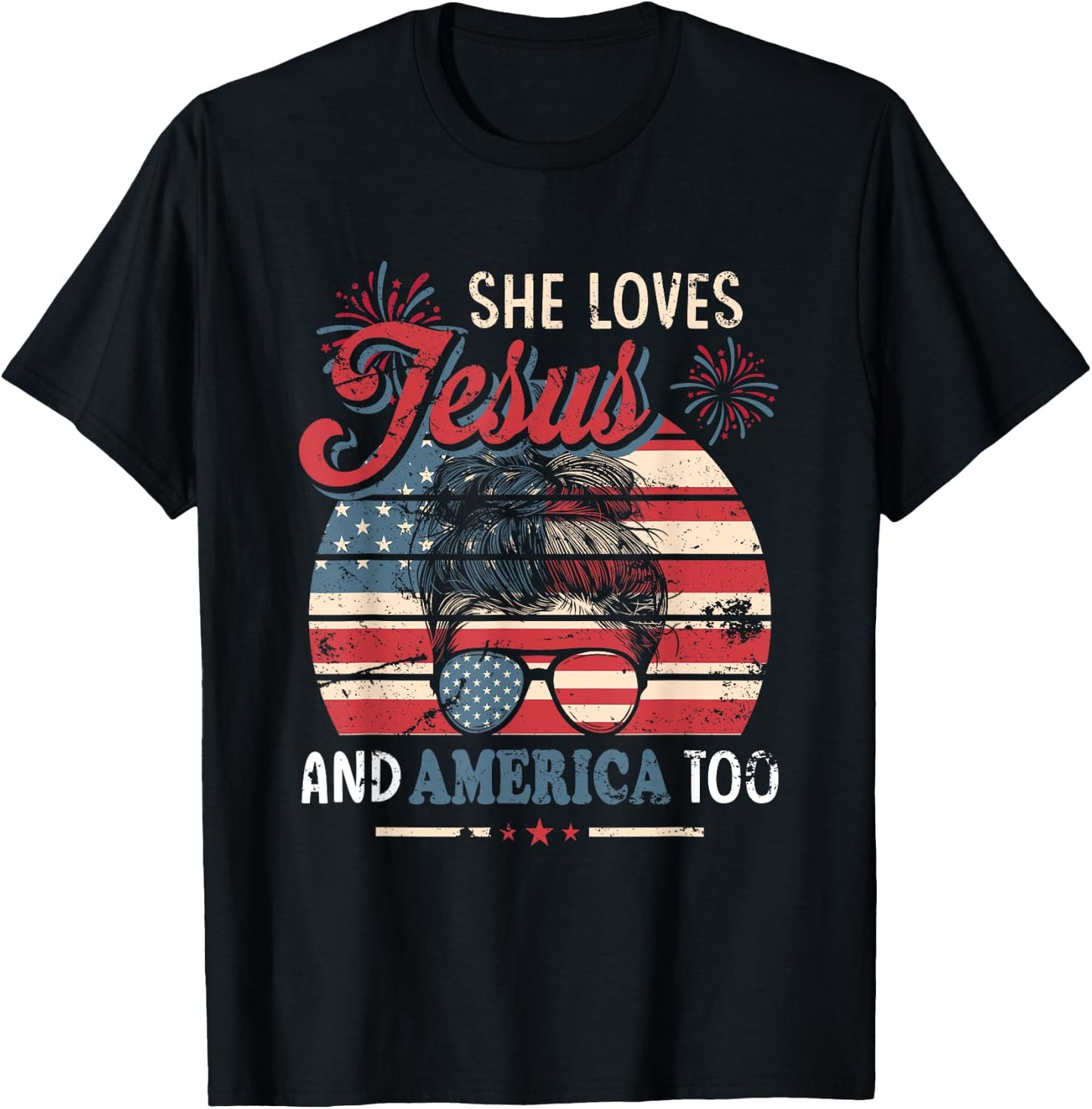 She Loves Jesus And America Too 4th of July Christian Lover Men T-Shirt - T-Shirt | Black