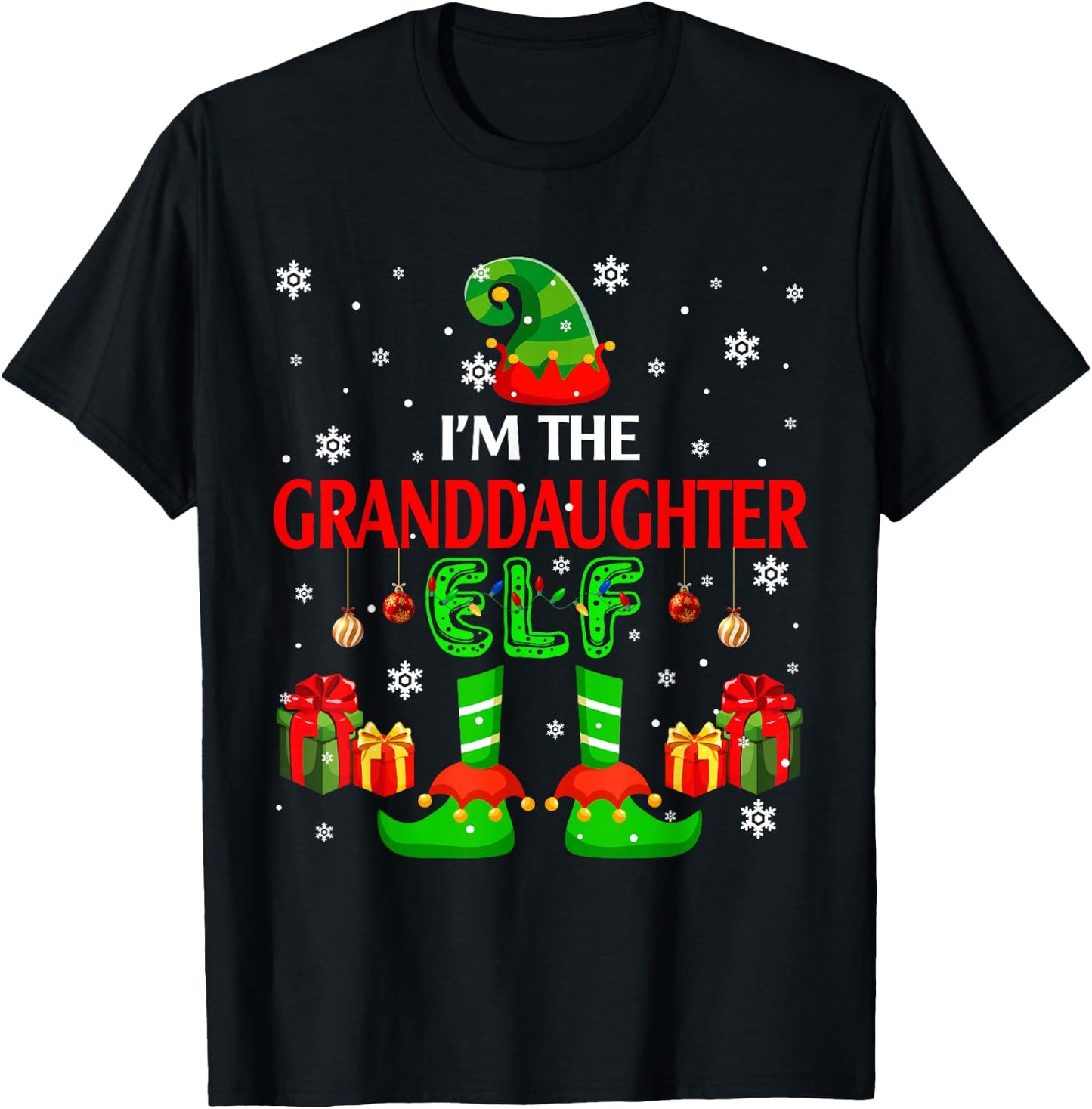 I'm The Granddaughter Elf Cute Xmas Elf Costume Funny Family T-Shirt - T-Shirt | Black