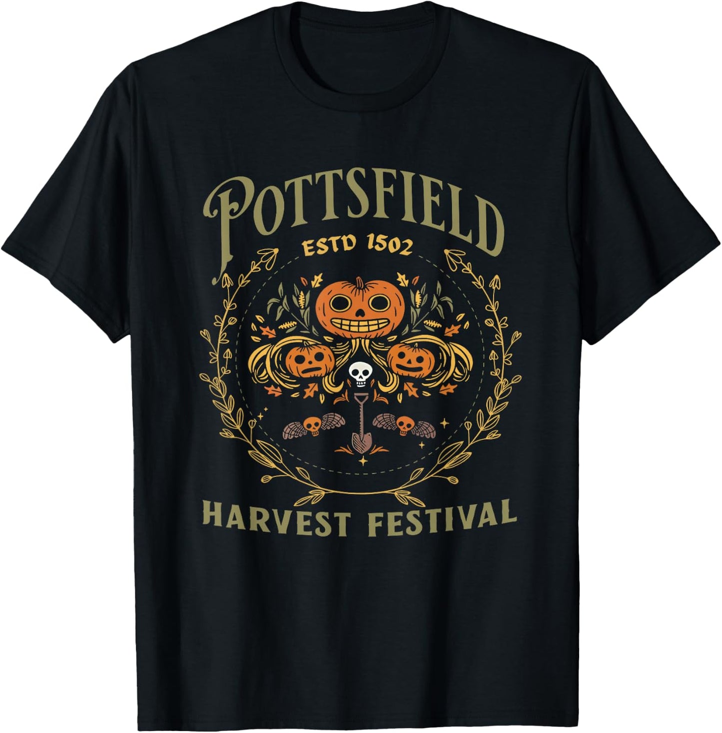 Pottsfield Harvest Festival Retro Vegetables - Black Halloween -Adults Short Sleeve - Small T-Shirt - T-Shirt | Black