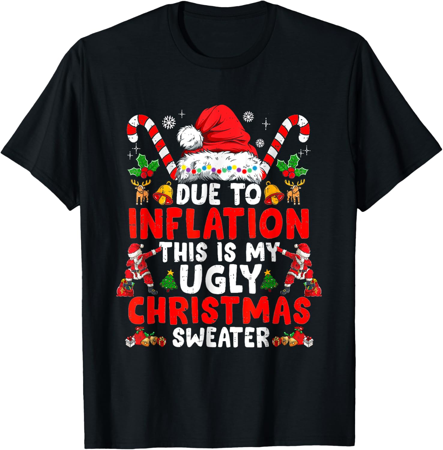Due To Inflation This Is My Ugly Sweater Family Funny Christ T-Shirt - T-Shirt | Black
