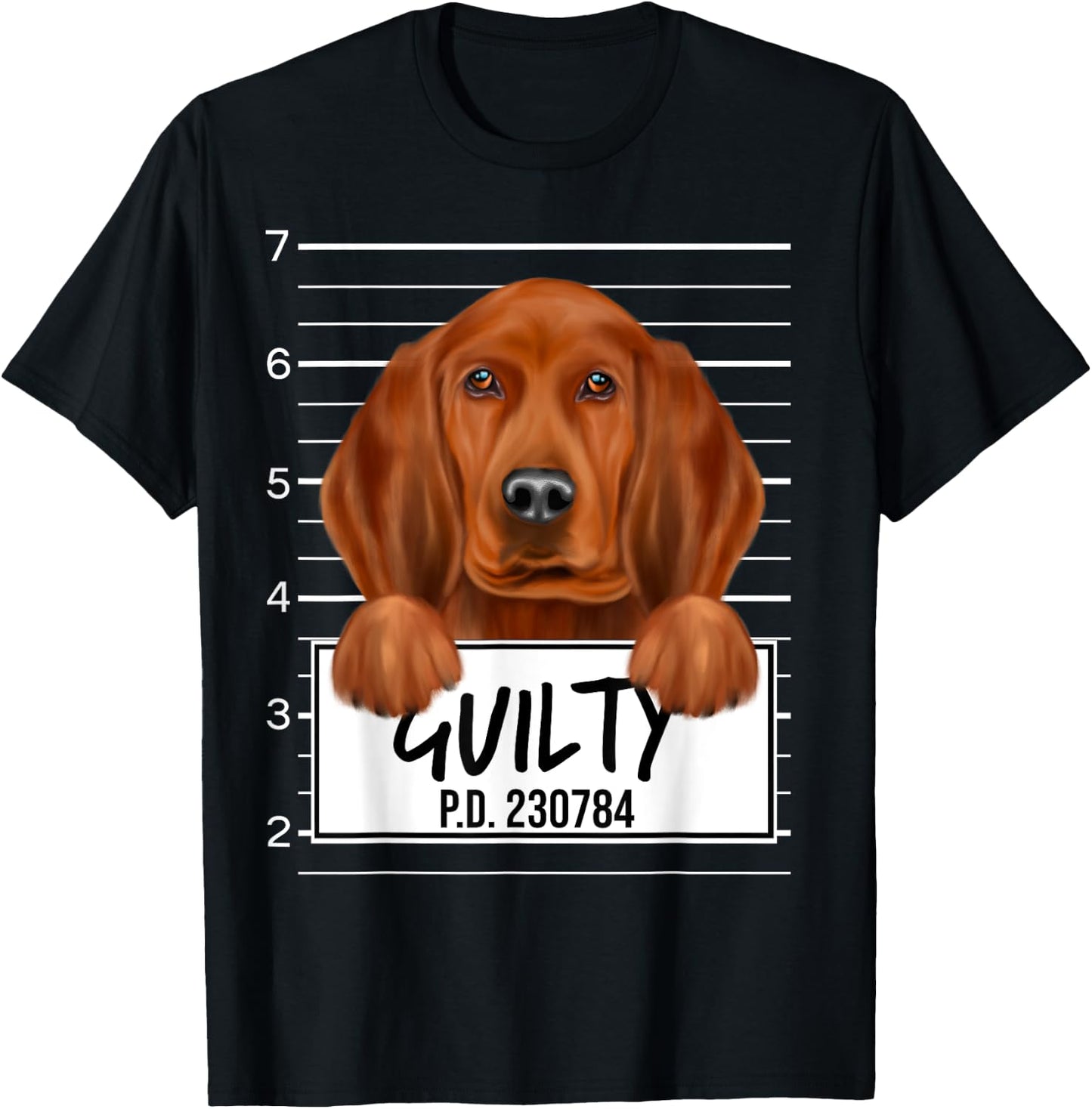 Funny Redbone Coonhound Mugshot Guilty Dog Men Women Kids T-Shirt - T-Shirt | Black