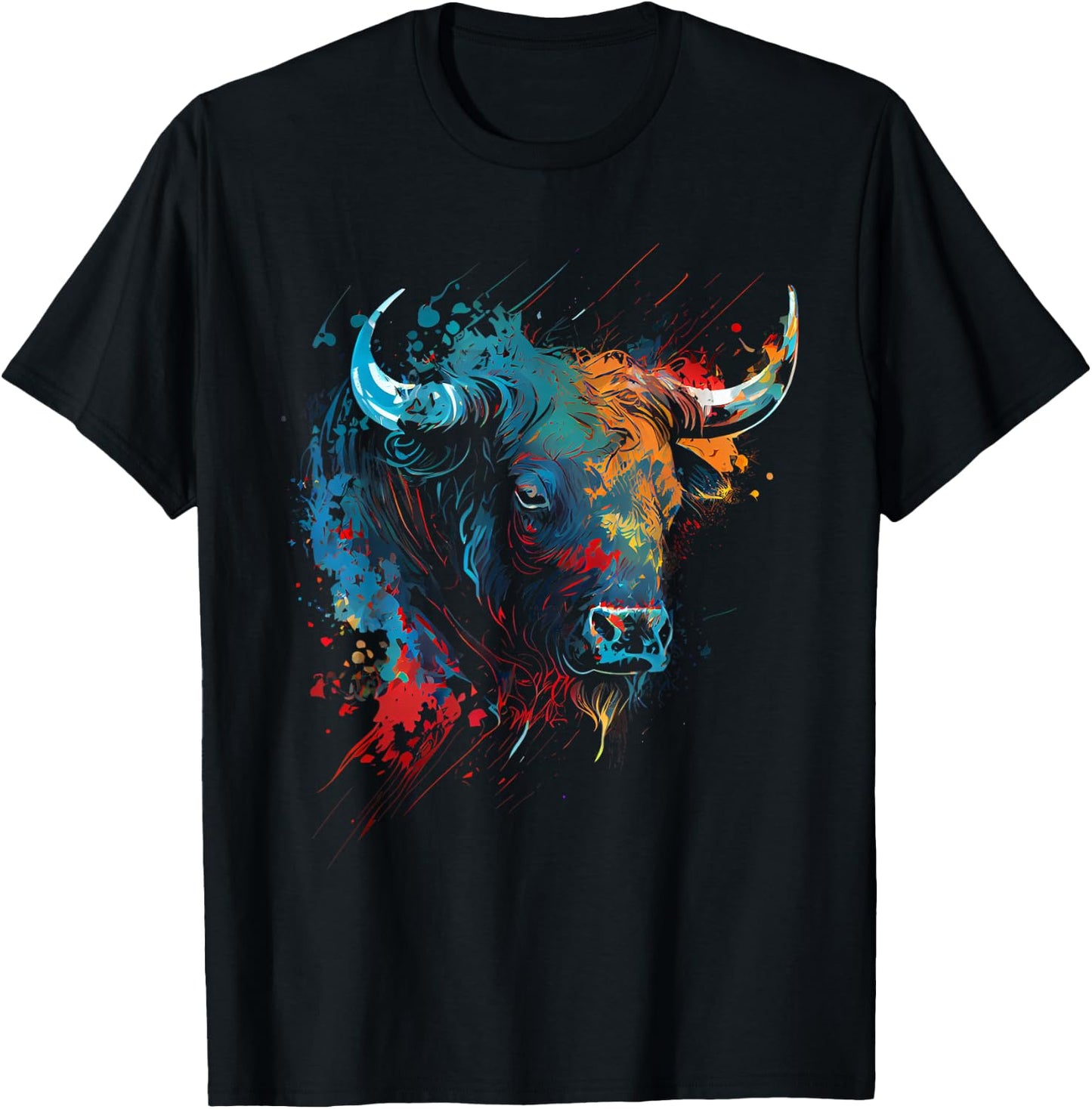 Bull Colourful Bull Riding Meat Favourite Animal Bull Fan T-Shirt - T-Shirt | Black