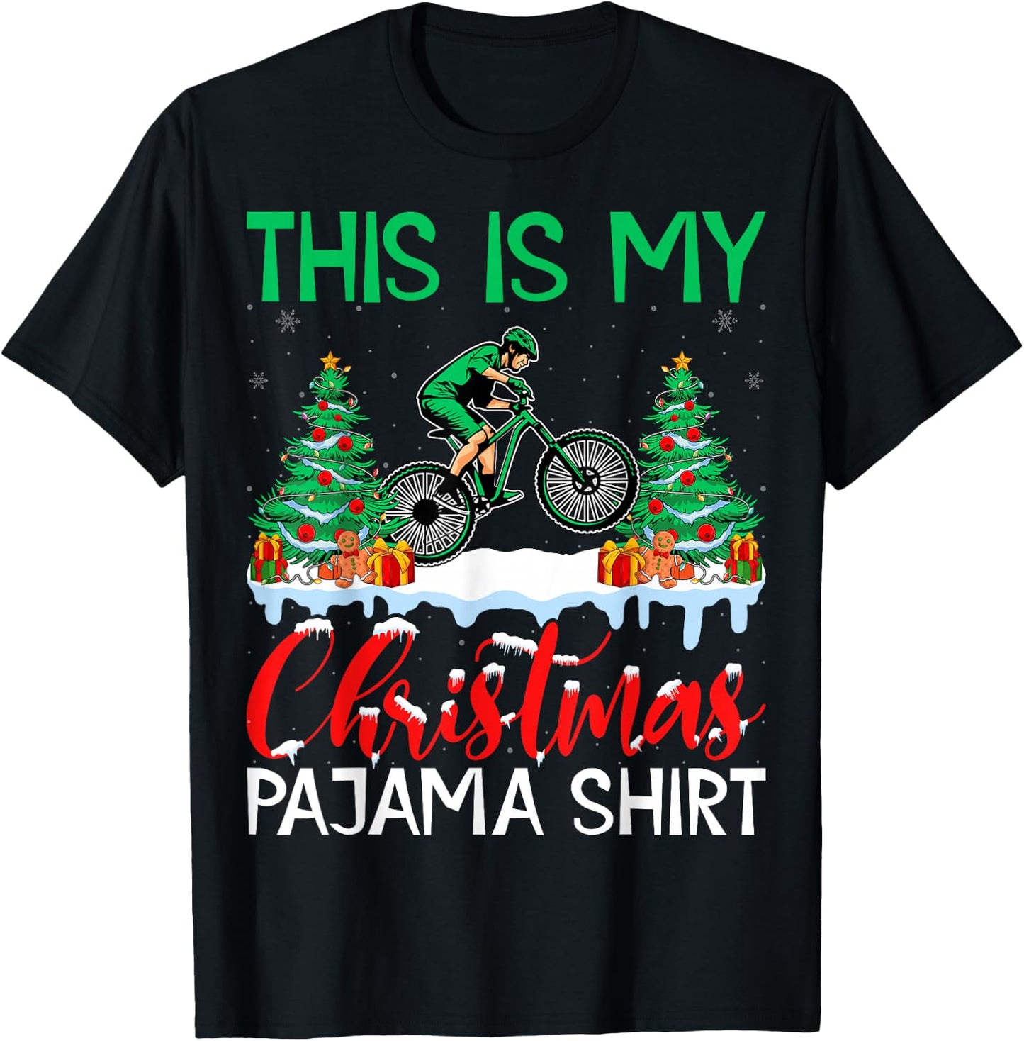 Mountain Biking Xmas Pajama Shirt Mountain Biker Christmas T-Shirt - T-Shirt | Black