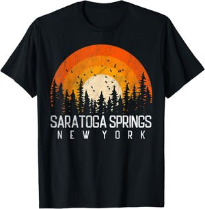 Saratoga Springs New York NY Shirt Retro Vintage 80s Gift T-Shirt - T-Shirt | Black