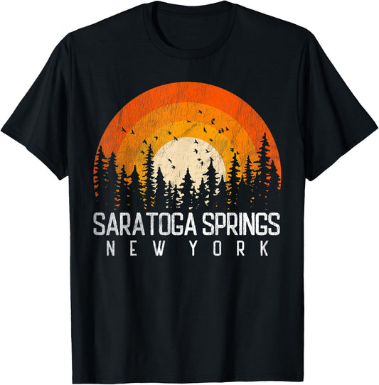 Saratoga Springs New York NY Shirt Retro Vintage 80s Gift T-Shirt - T-Shirt | Black