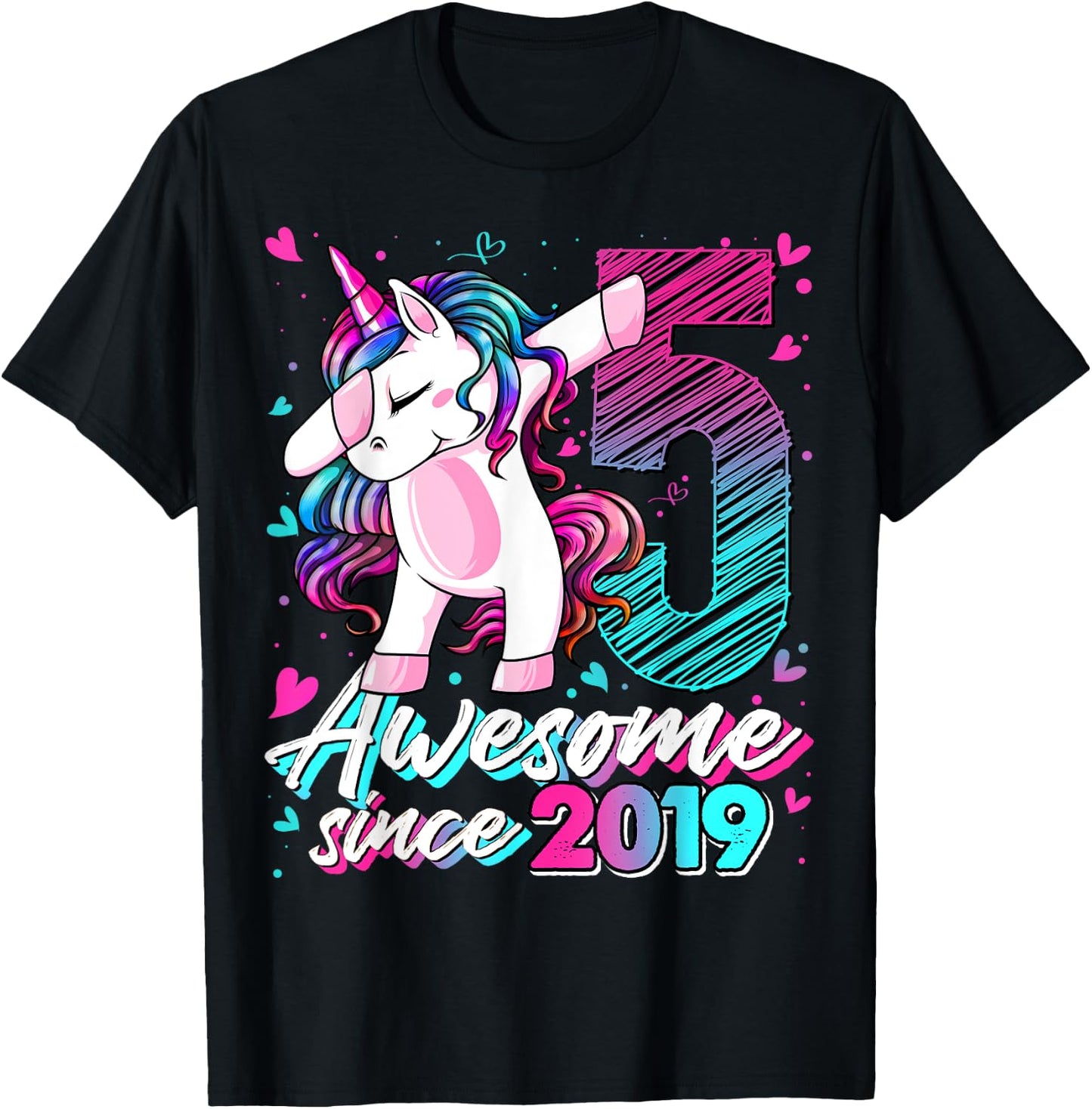 5 Years Old Flossing Unicorn Gifts 5th Birthday Girl Party T-Shirt - T-Shirt | Black
