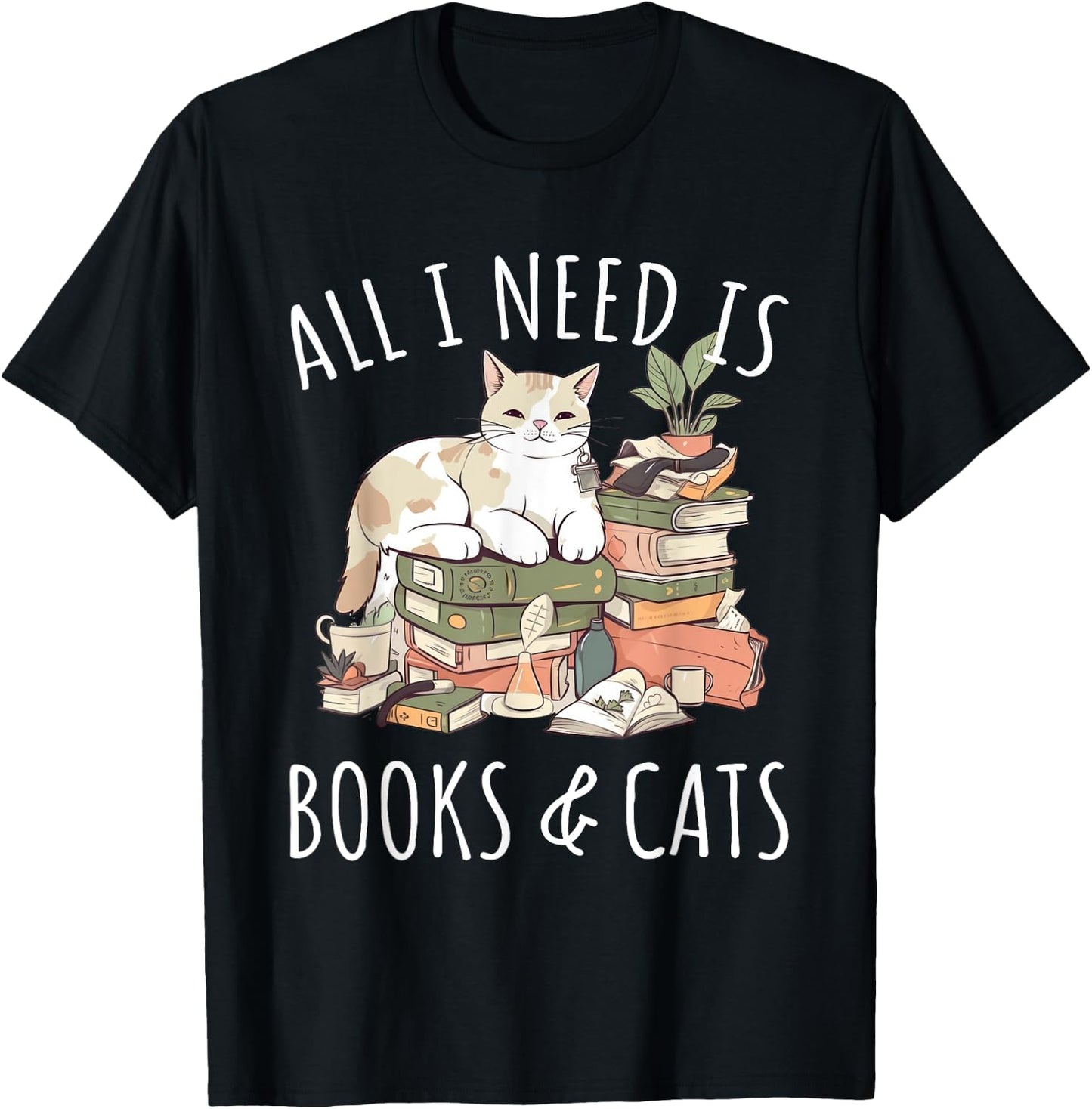 All I need is Books & Cats Women Reading Cat Lover T-Shirt - T-Shirt | Black