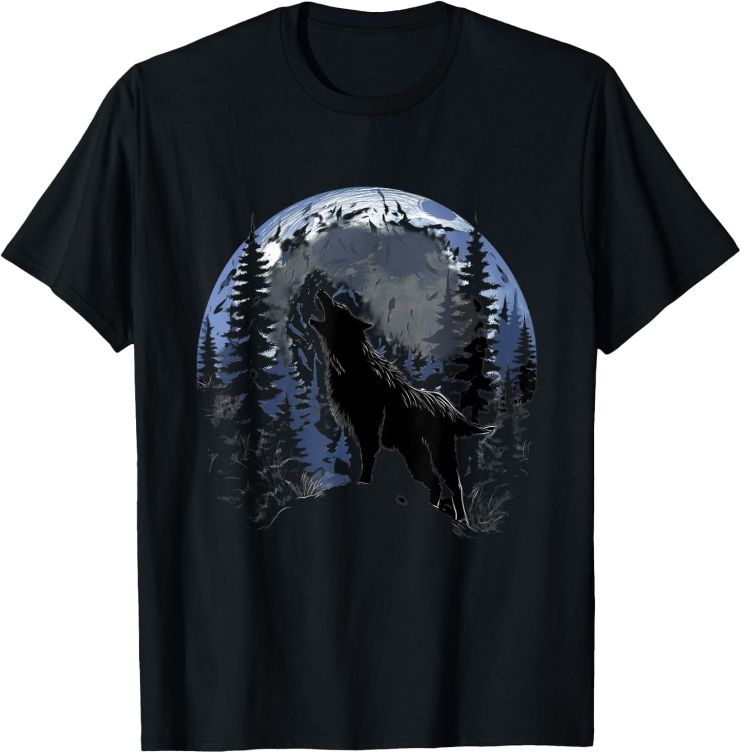 Lone Wolf Call in Full Moon Light T-Shirt - T-Shirt | Black
