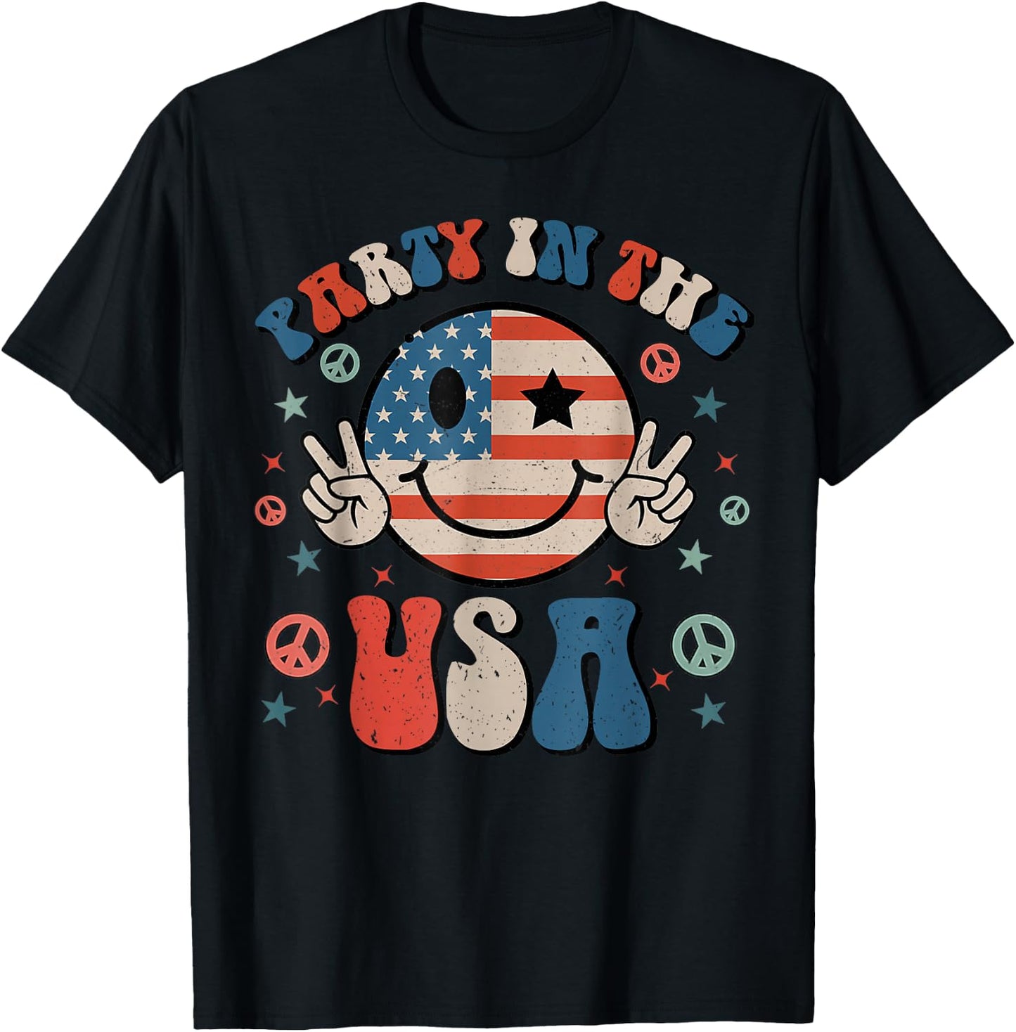Party in The USA 4th of July Preppy Smile Kids Men Women T-Shirt - T-Shirt | Black