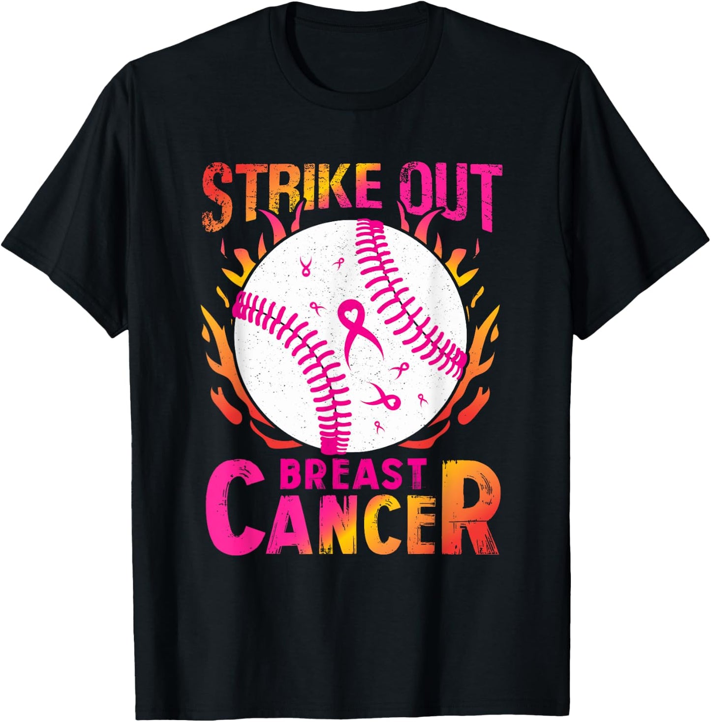 Strike Out Breast Cancer - Baseball Pink Ribbon Awareness T-Shirt - T-Shirt | Black