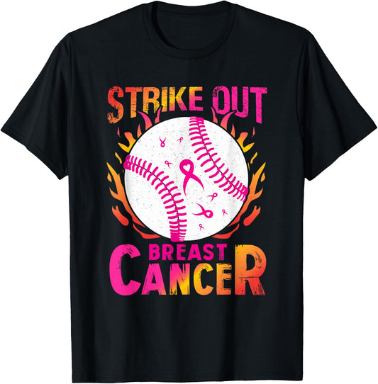 Strike Out Breast Cancer - Baseball Pink Ribbon Awareness T-Shirt - T-Shirt | Black