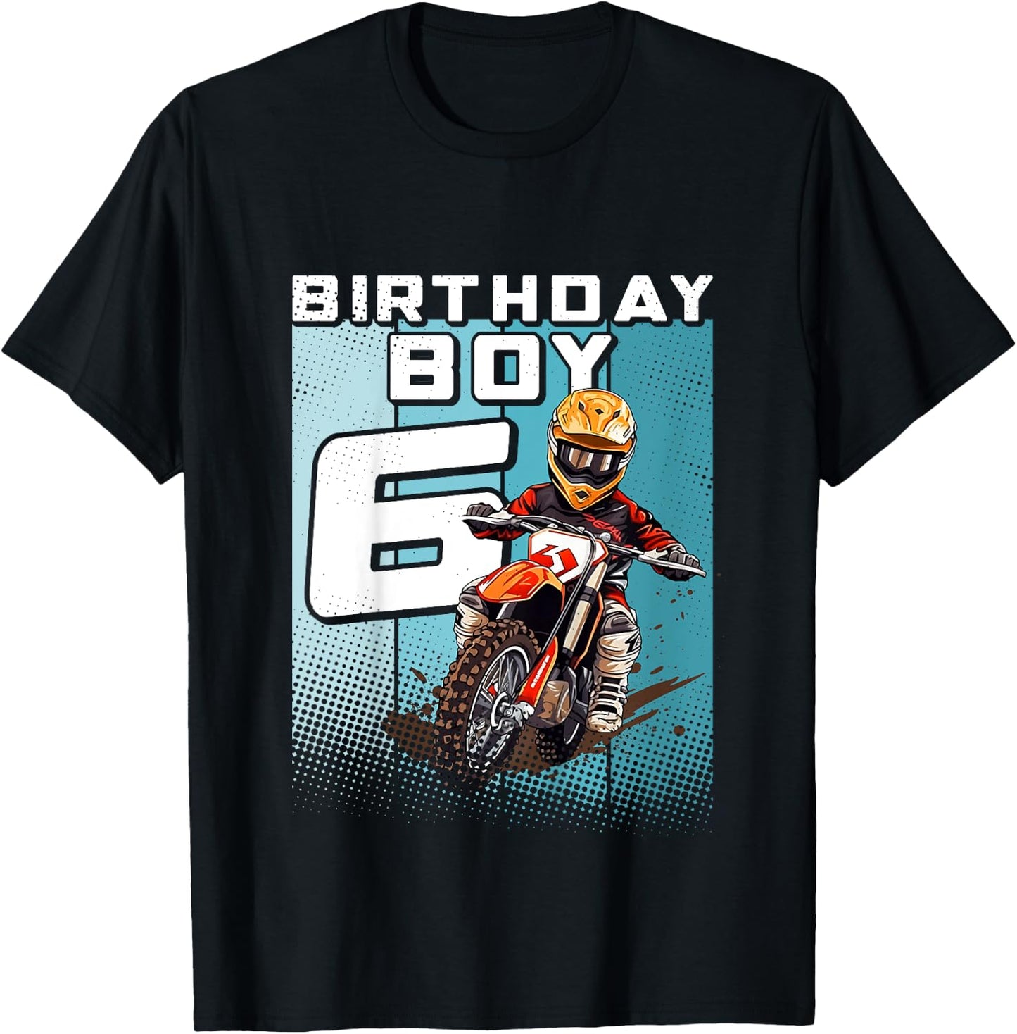 Kids Bday 6 Dirt Bike Birthday Boy 6 Motocross MX 6th Birthday T-Shirt - T-Shirt | Black