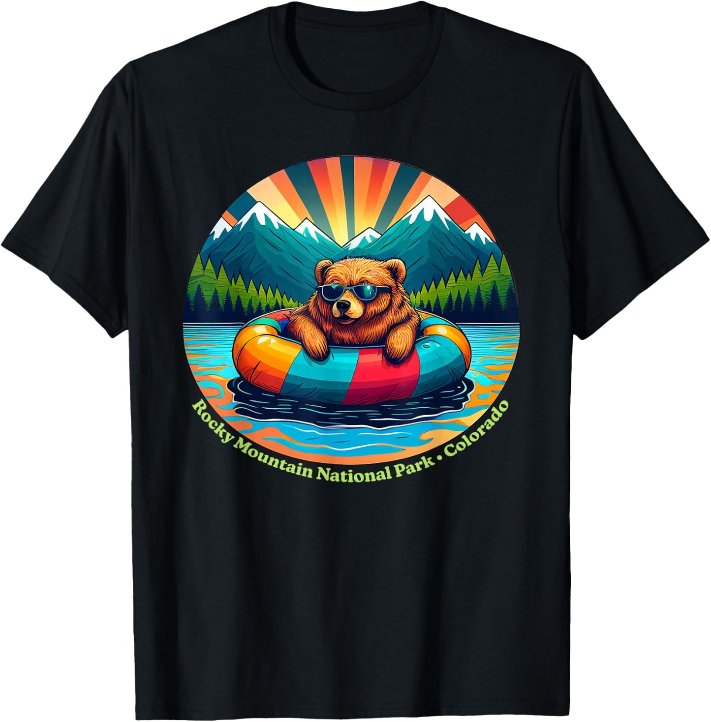 Rocky Mountain National Park Bear with Sunglasses Souvenir T-Shirt - T-Shirt | Black