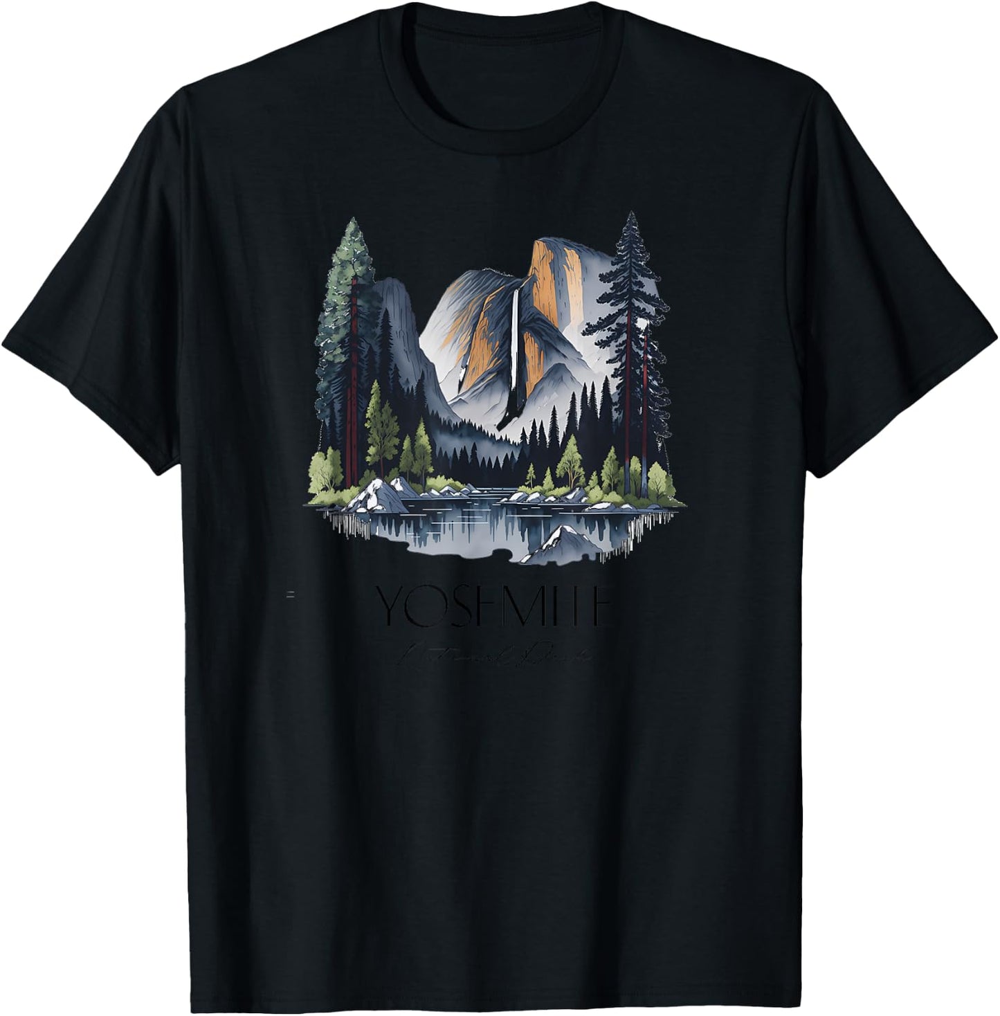 Cool Yosemite National Park Hiking Watercolor Graphic T-Shirt - T-Shirt | Black