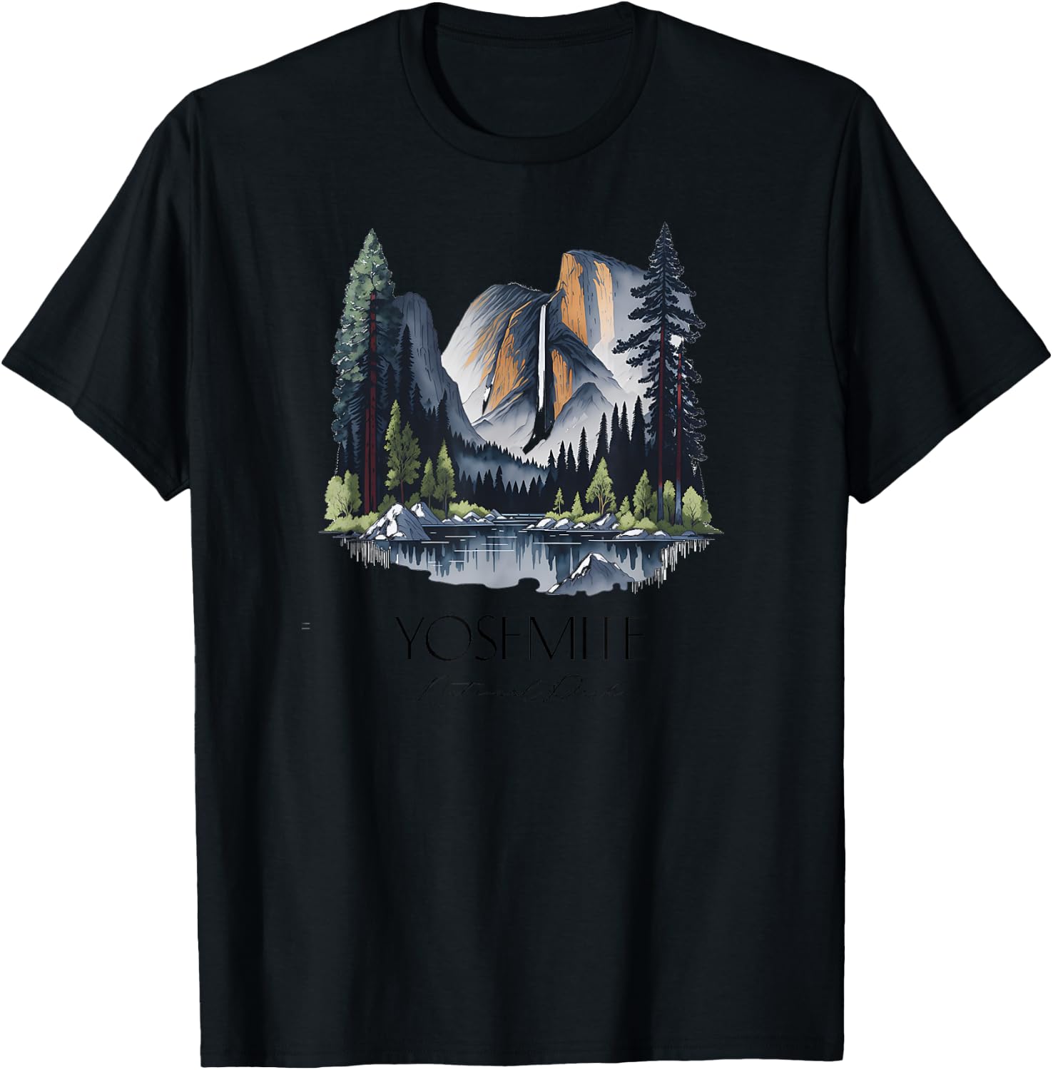 Cool Yosemite National Park Hiking Watercolor Graphic T-Shirt - T-Shirt | Black