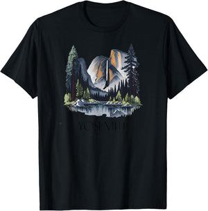 Cool Yosemite National Park Hiking Watercolor Graphic T-Shirt - T-Shirt | Black