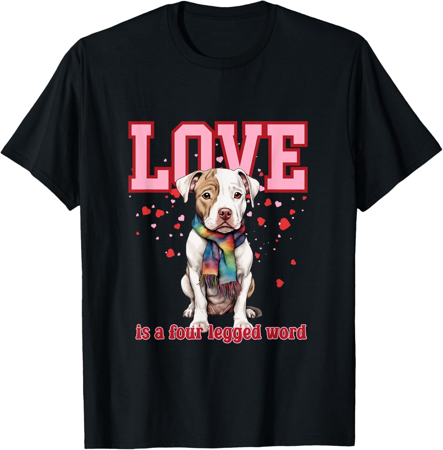 Pitbull Love is a Four Legged Word Pride Valentine T-Shirt - T-Shirt | Black