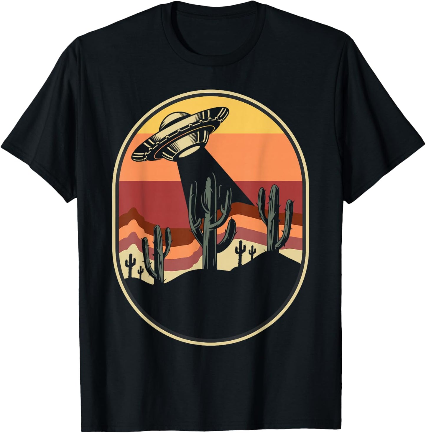 Ufo Alien Sunset Vintage Retro T-Shirt - T-Shirt | Black