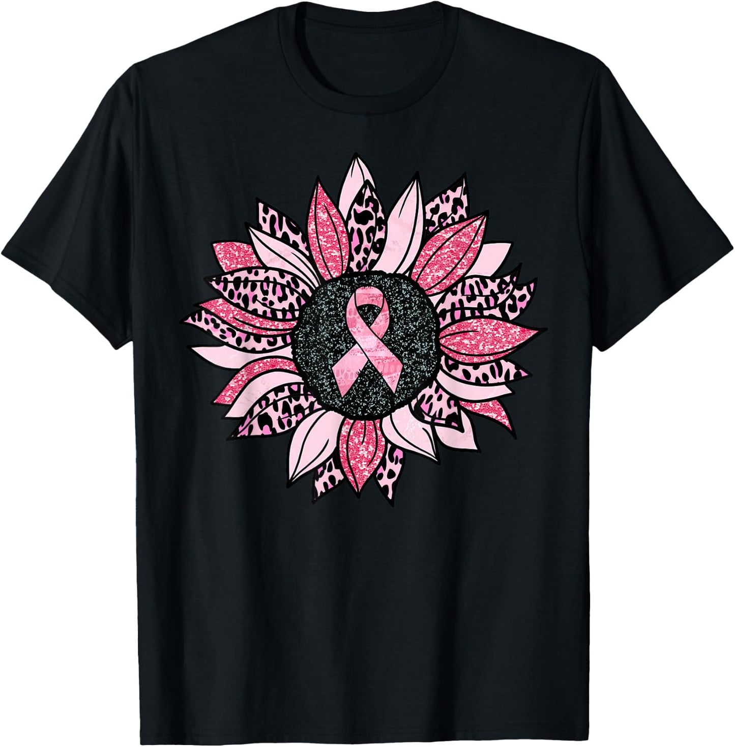 Sunflower Pink Breast Cancer Awareness Women Warrior T-Shirt - T-Shirt | Black
