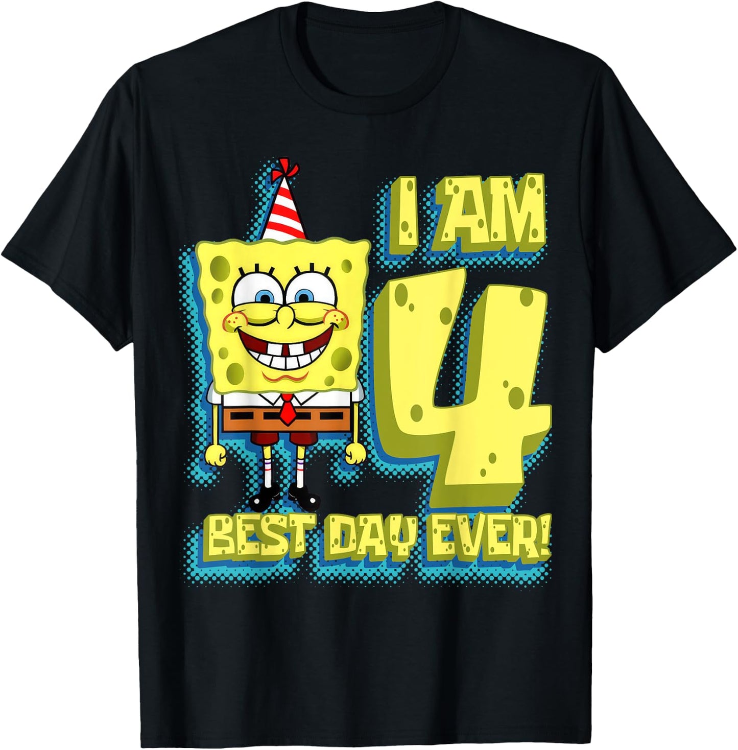 Mademark x SpongeBob SquarePants - SpongeBob SquarePants Birthday I am 4 Best Day Ever T-Shirt - T-Shirt | Black