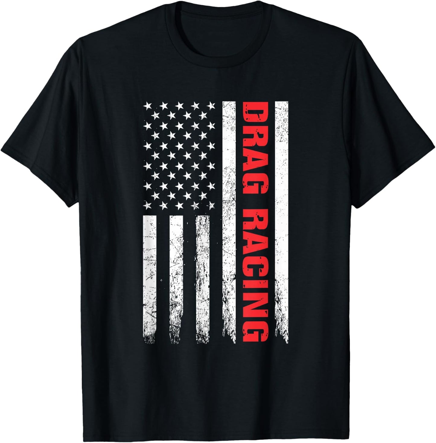 Drag Racing Race Car Driver USA Flag Racing Enthusiast T-Shirt - T-Shirt | Black