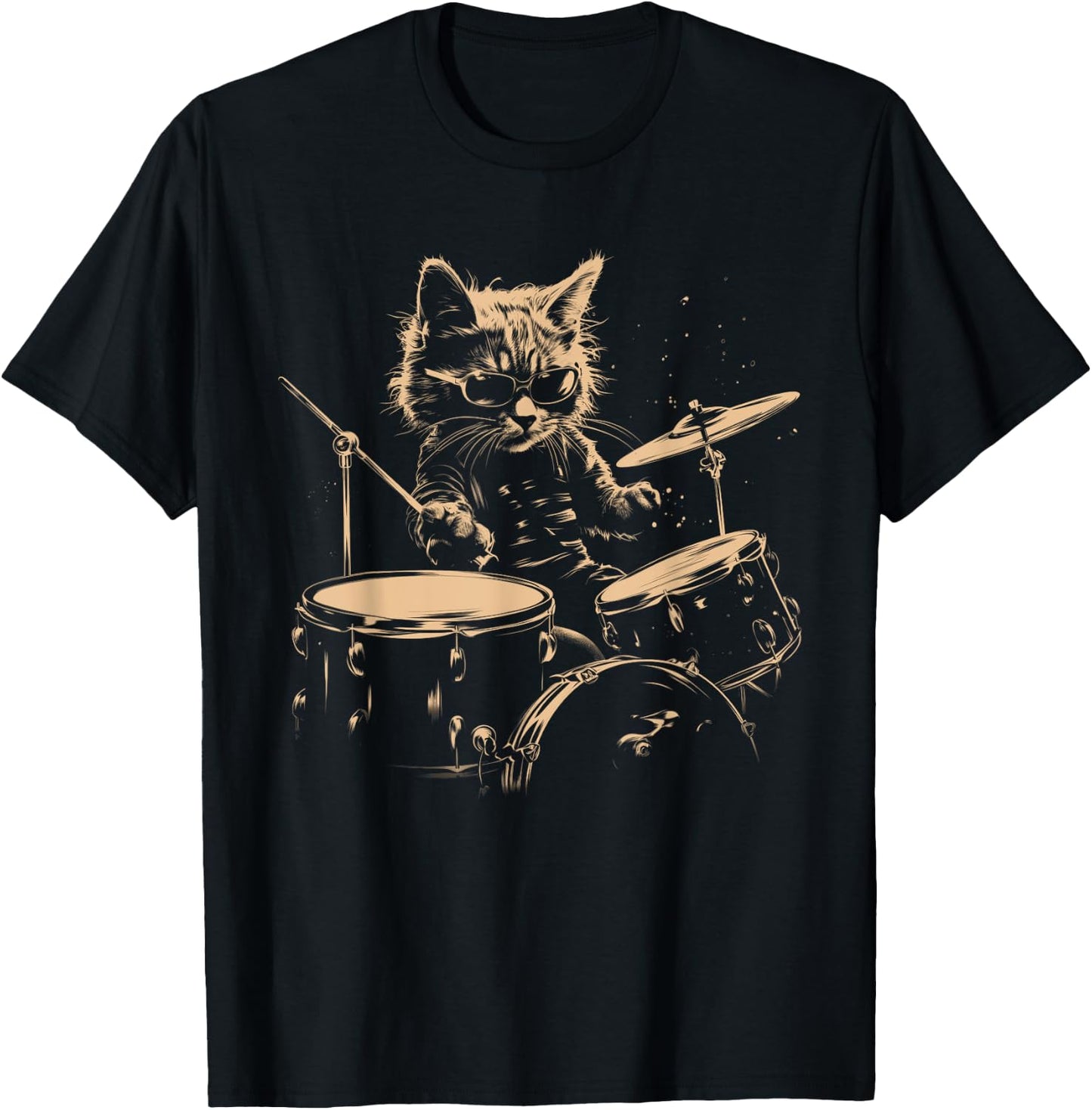 Pop Rock Drummer Cat Kitten Music Playing Drums Music Bands T-Shirt - T-Shirt | Black