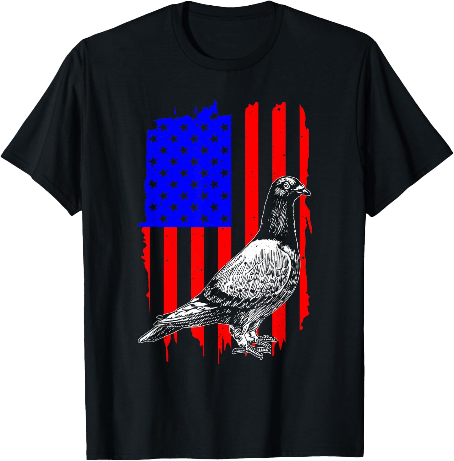 Cool Pigeon Design Men Women Patriotic US Flag Pigeon Lovers T-Shirt - T-Shirt | Black
