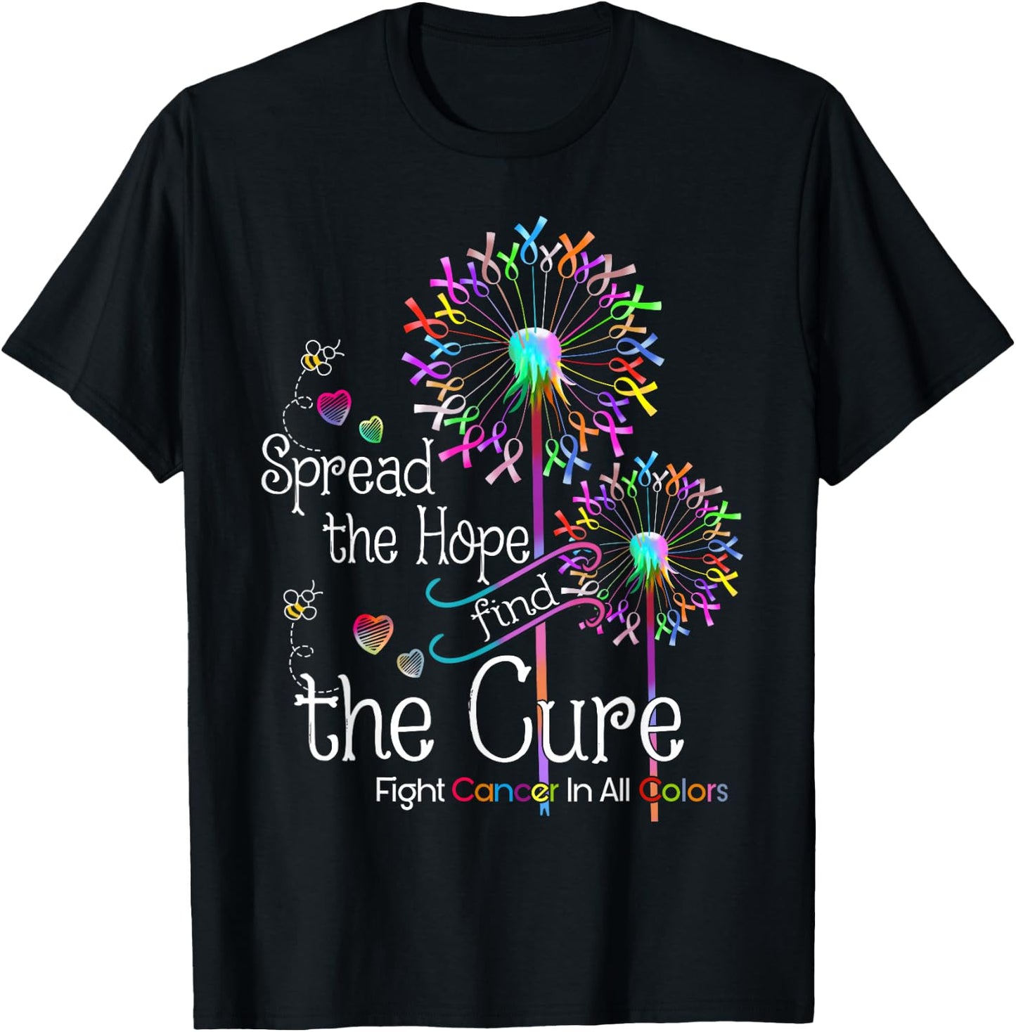 Fight Cancer in All and Every Color Ribbons Flower Heart T-Shirt - T-Shirt | Black