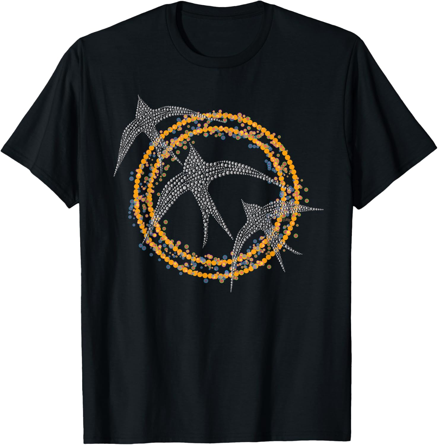 Swallow Bird with Dot Circles Aboriginal Art Inspired Nature T-Shirt - T-Shirt | Black