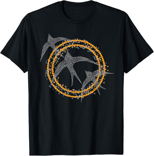 Swallow Bird with Dot Circles Aboriginal Art Inspired Nature T-Shirt - T-Shirt | Black