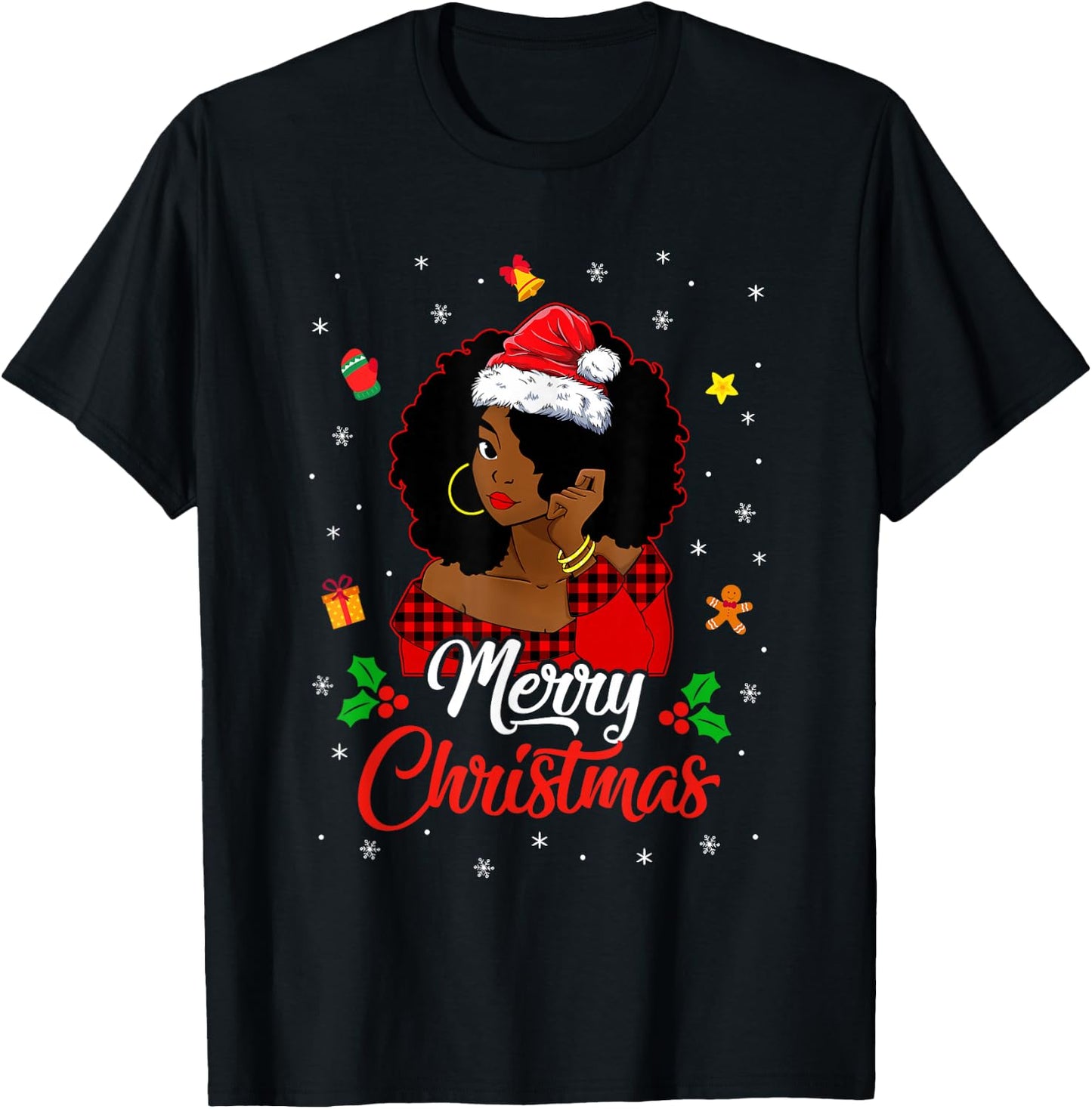 Black African Girl American Melanin Christmas Santa Hat T-Shirt - T-Shirt | Black