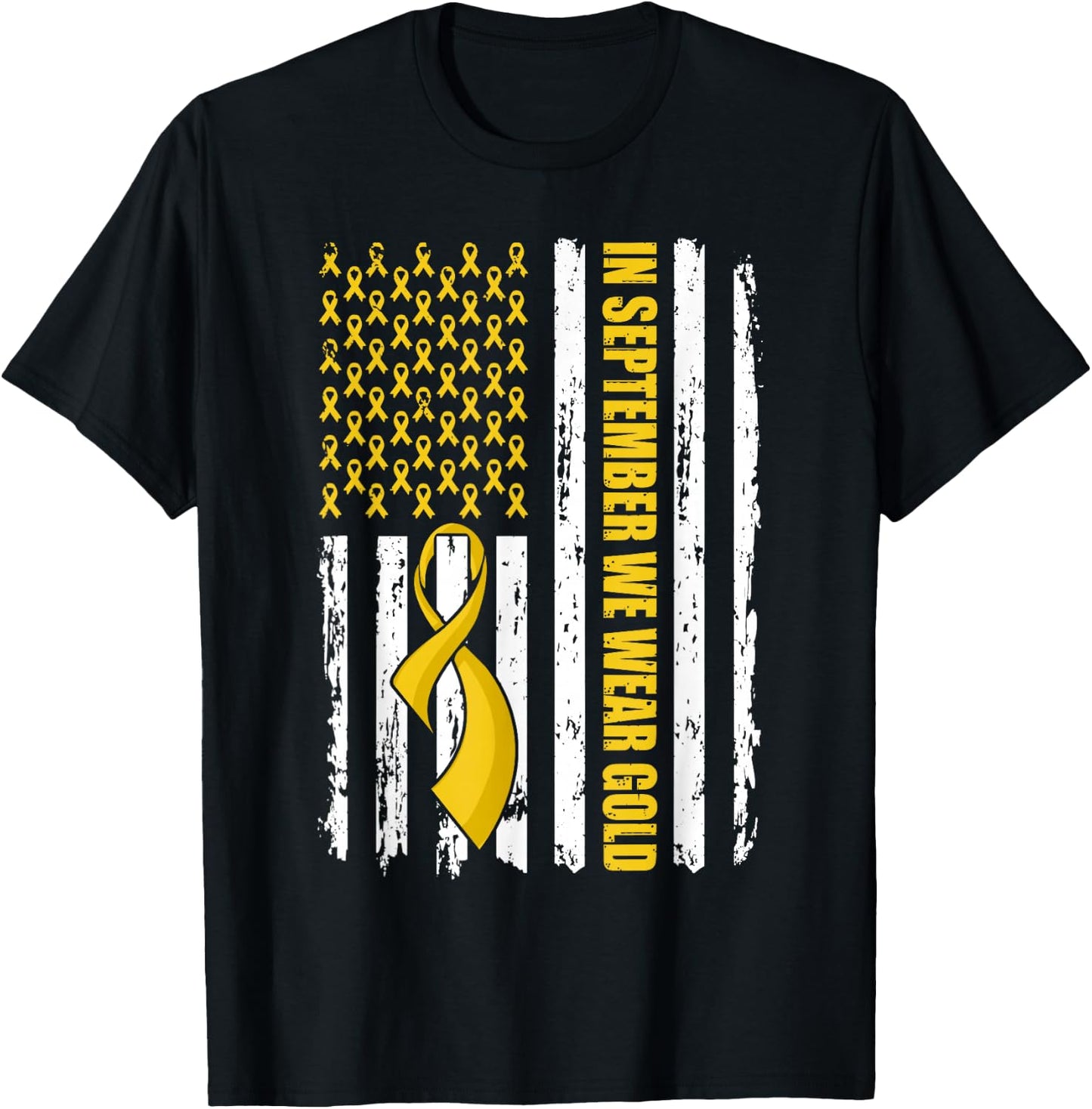 In September We Wear Gold Flag Childhood Cancer Awareness T-Shirt - T-Shirt | Black