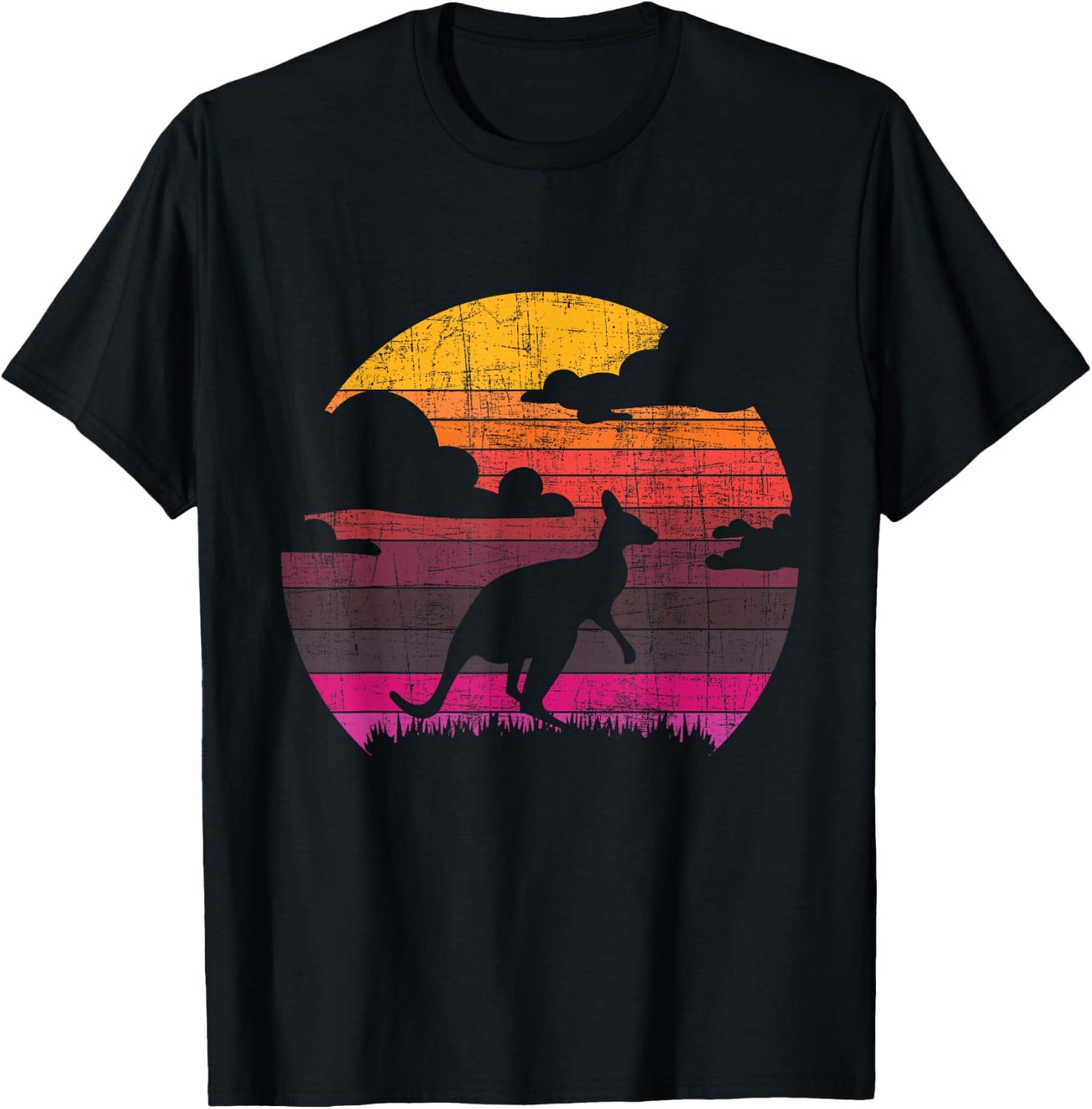Retro Sunset Kangaroo - Zookeeper 60s Safari Animal Lover T-Shirt - T-Shirt | Black