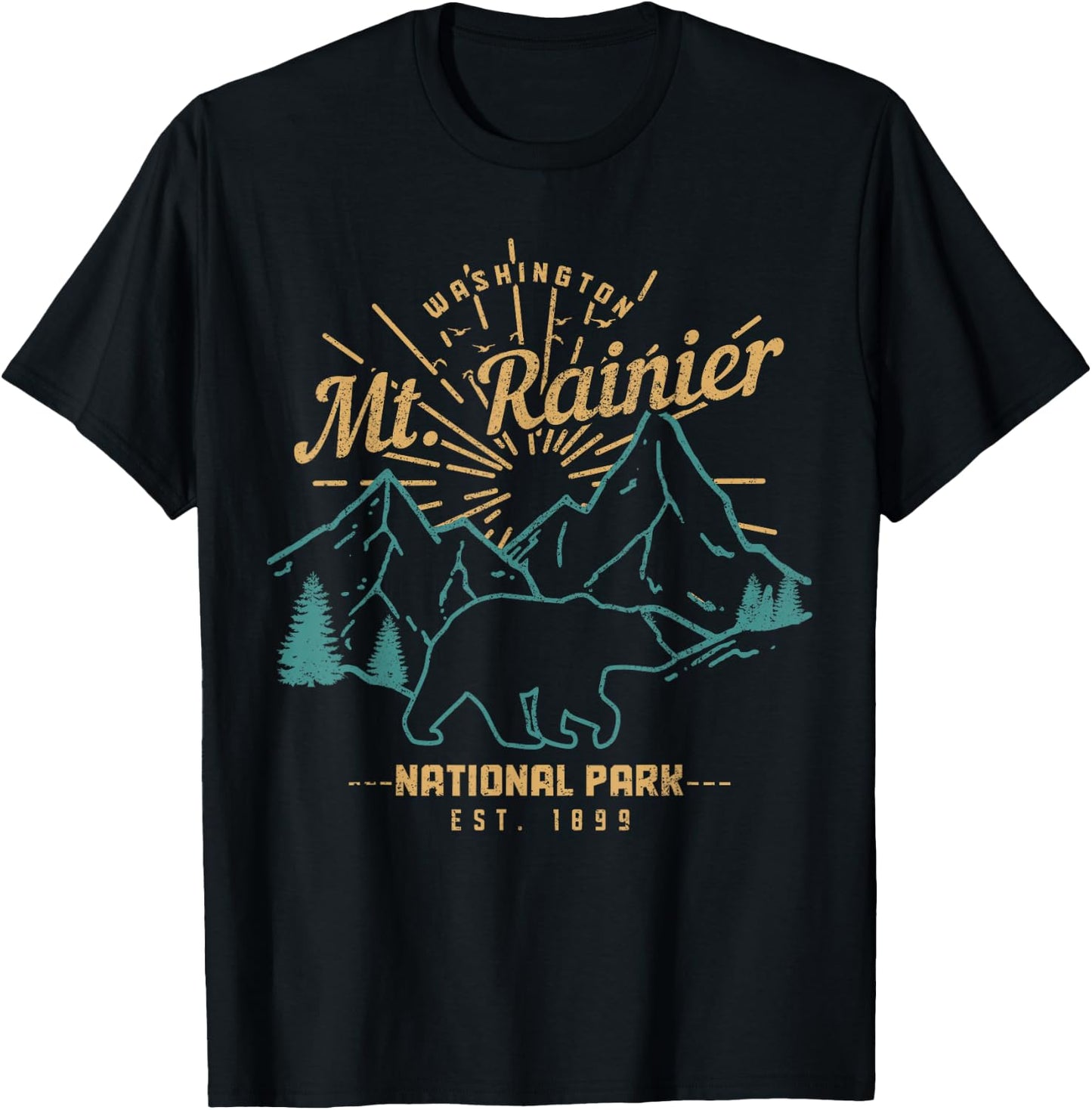 Mt. Rainier Washington Vintage Mountain National Park PNW T-Shirt - T-Shirt | Black