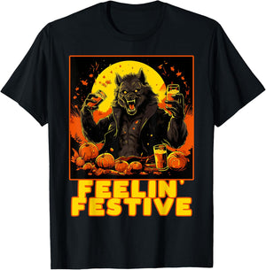 Funny Werewolf Drinking Halloween Costume Party Thanksgiving T-Shirt - T-Shirt | Black