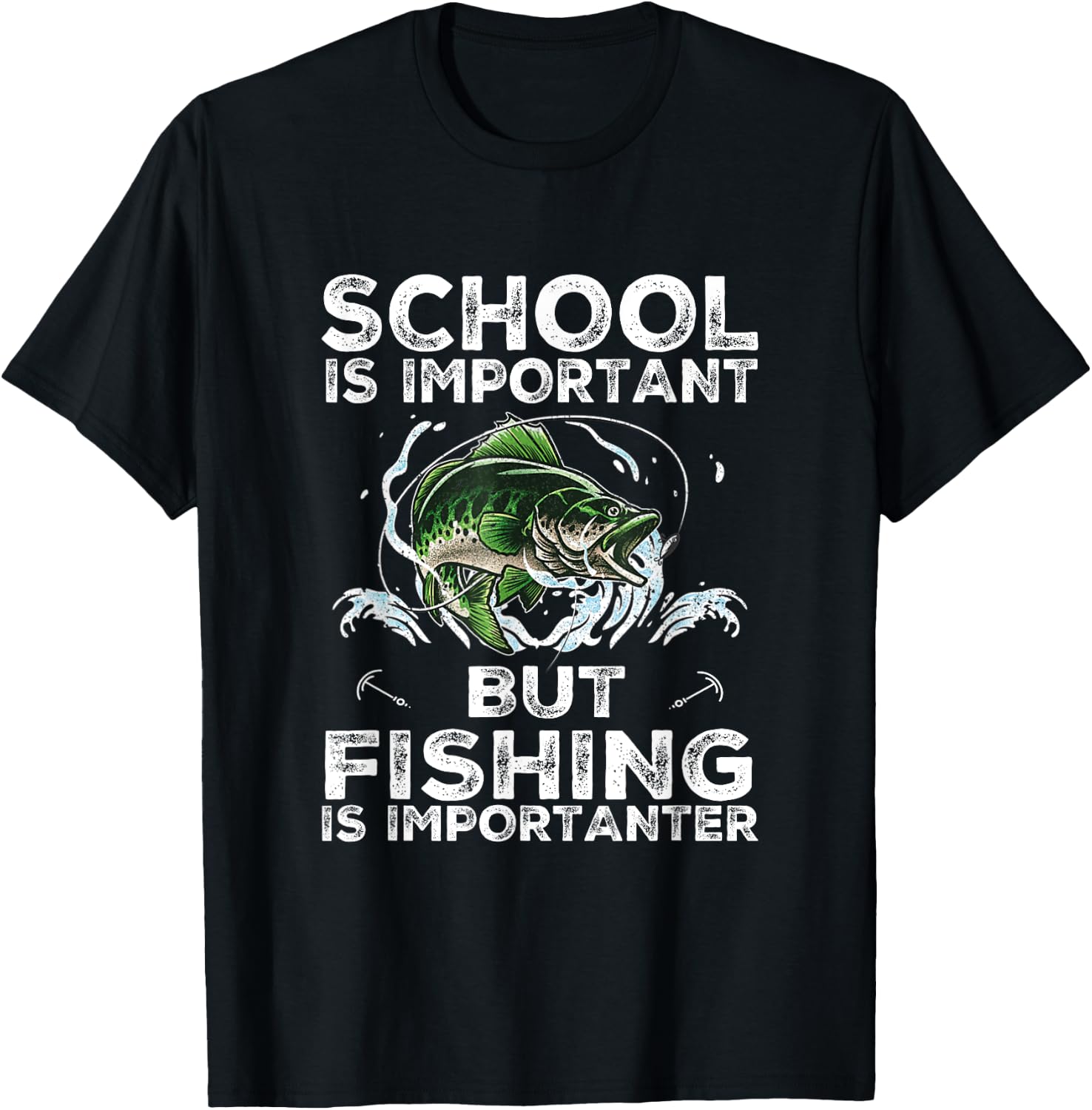 School Is Important But Fishing Is Importanter Funny Fishing T-Shirt - T-Shirt | Black