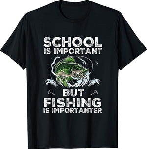 School Is Important But Fishing Is Importanter Funny Fishing T-Shirt - T-Shirt | Black